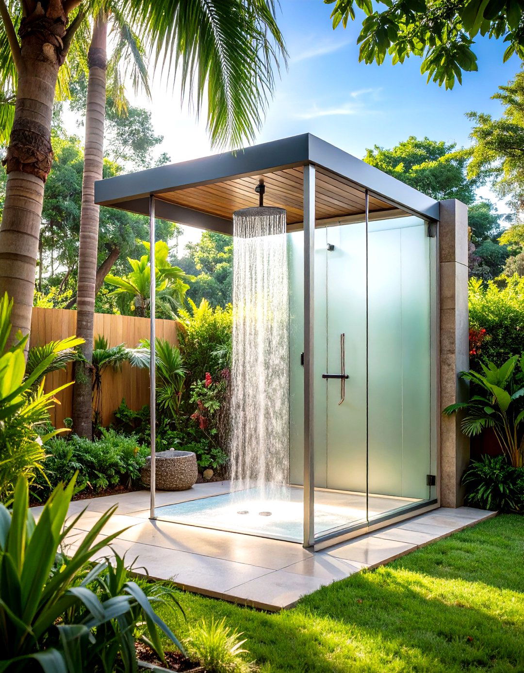 Contemporary Glass Wall Outdoor Shower - 24 Outdoor Bathroom Ideas