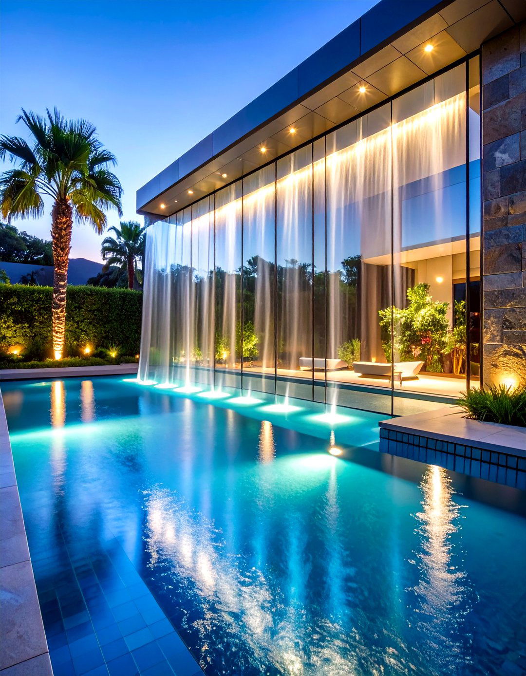 Contemporary Glass Water Walls - 24 Pool Fountain Ideas