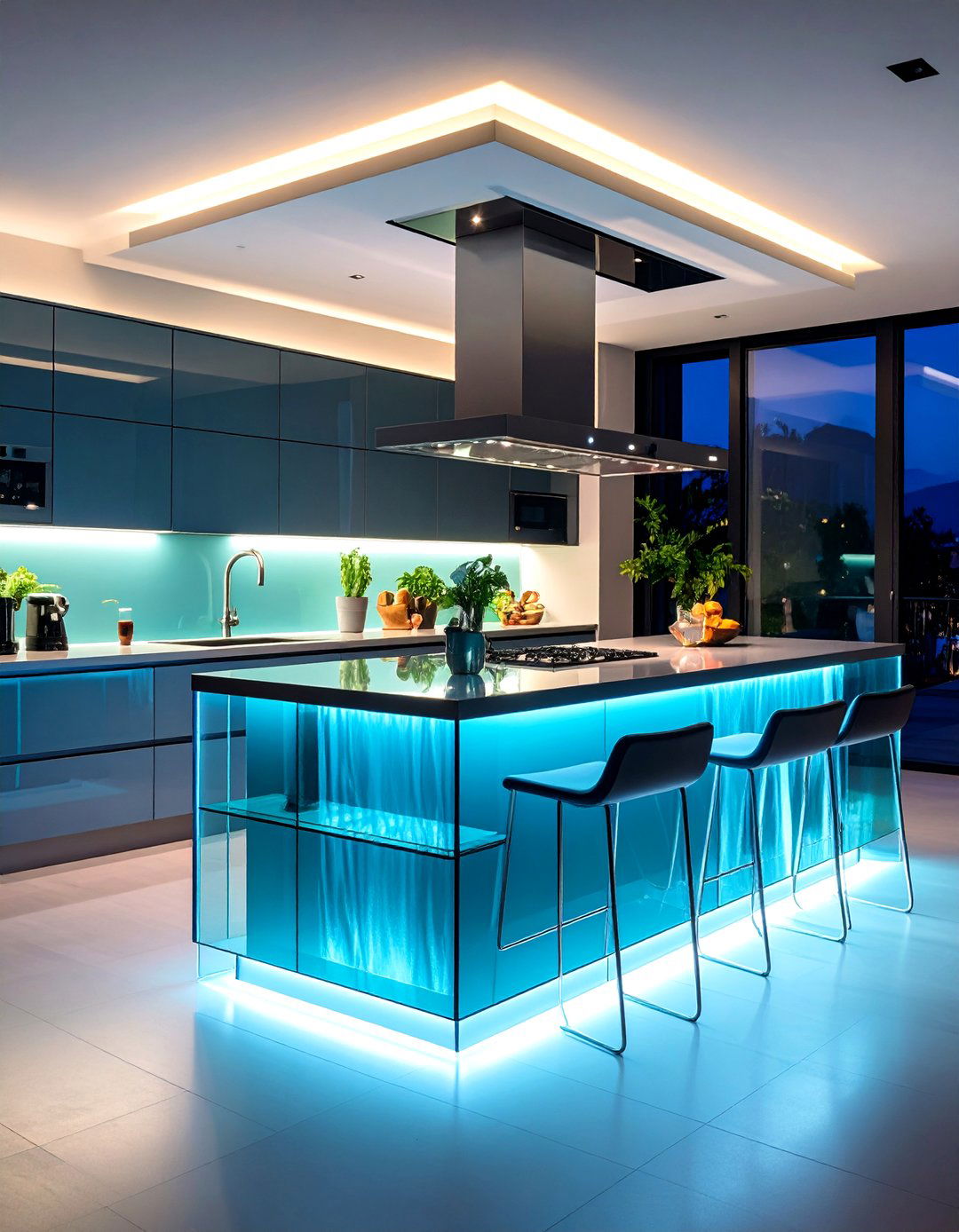 Contemporary Glass Waterfall Island - 24 Waterfall Kitchen Island Ideas