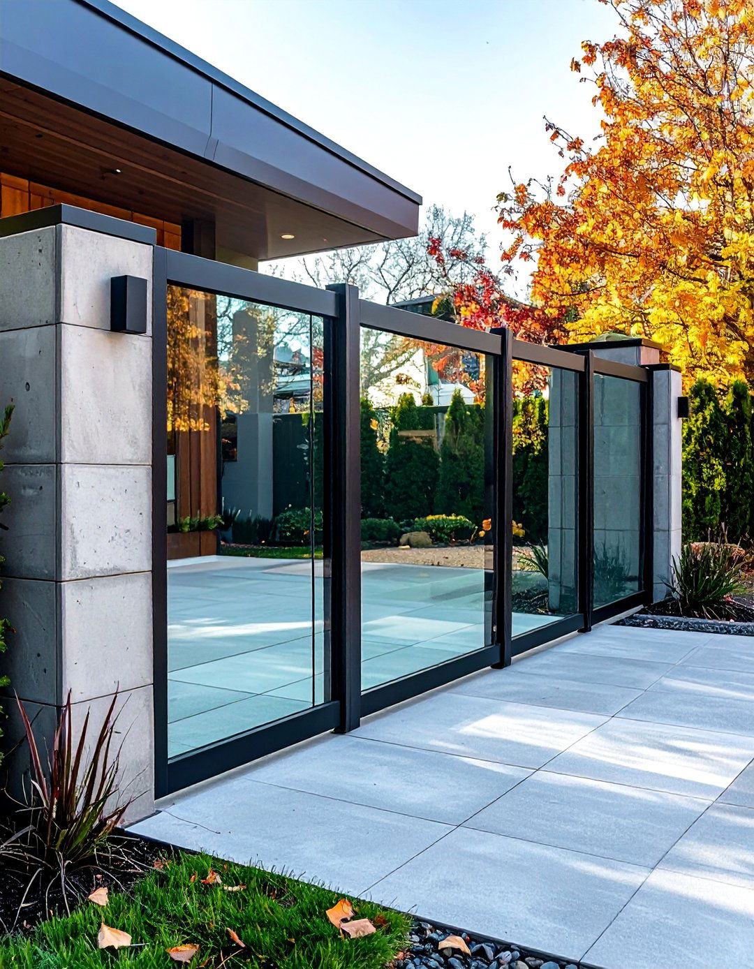 Contemporary Glass and Block Fence - 24 Concrete Block Fence Ideas