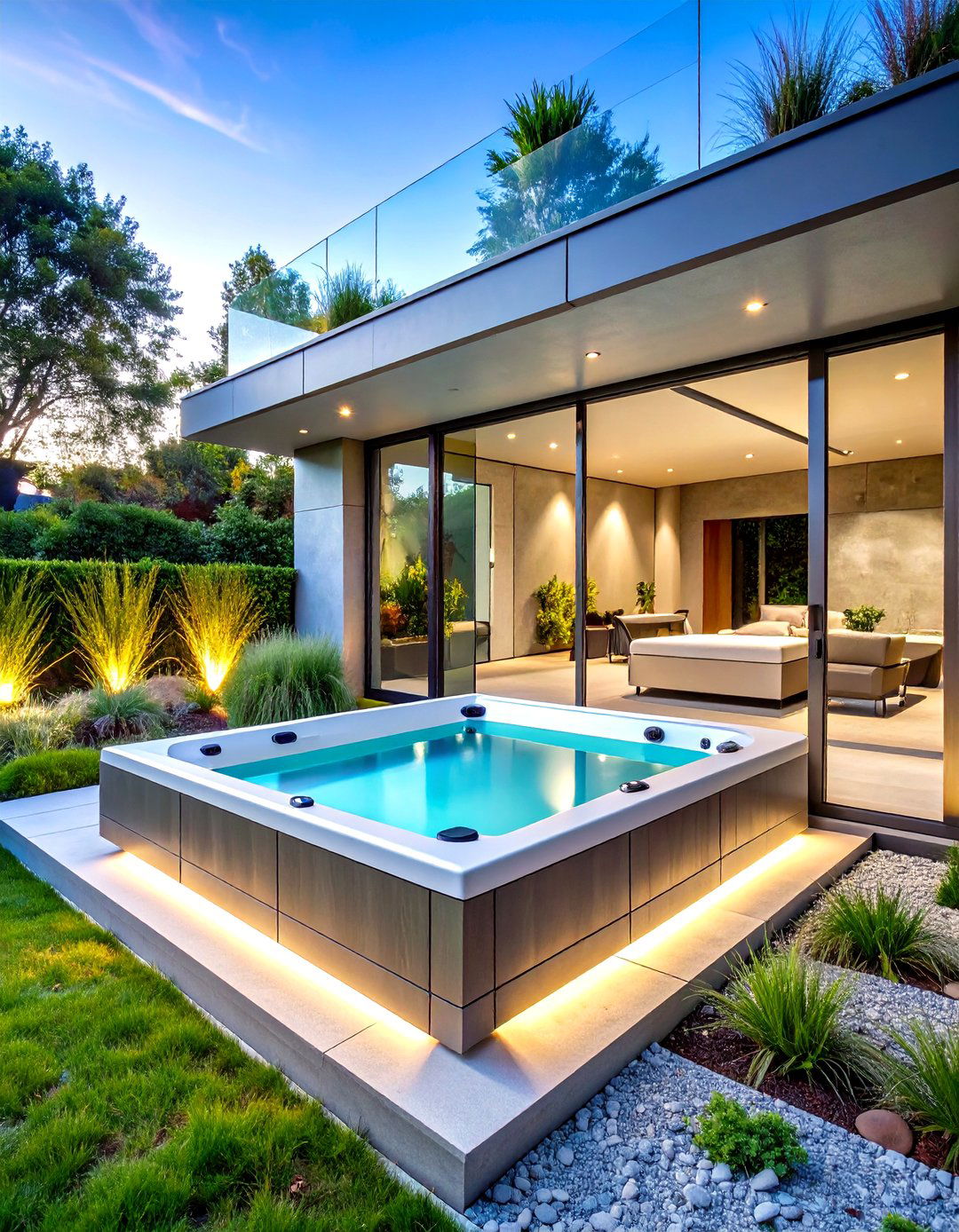 Contemporary Glass and Steel Hot Tub Design - 24 Hot Tub Landscaping Ideas