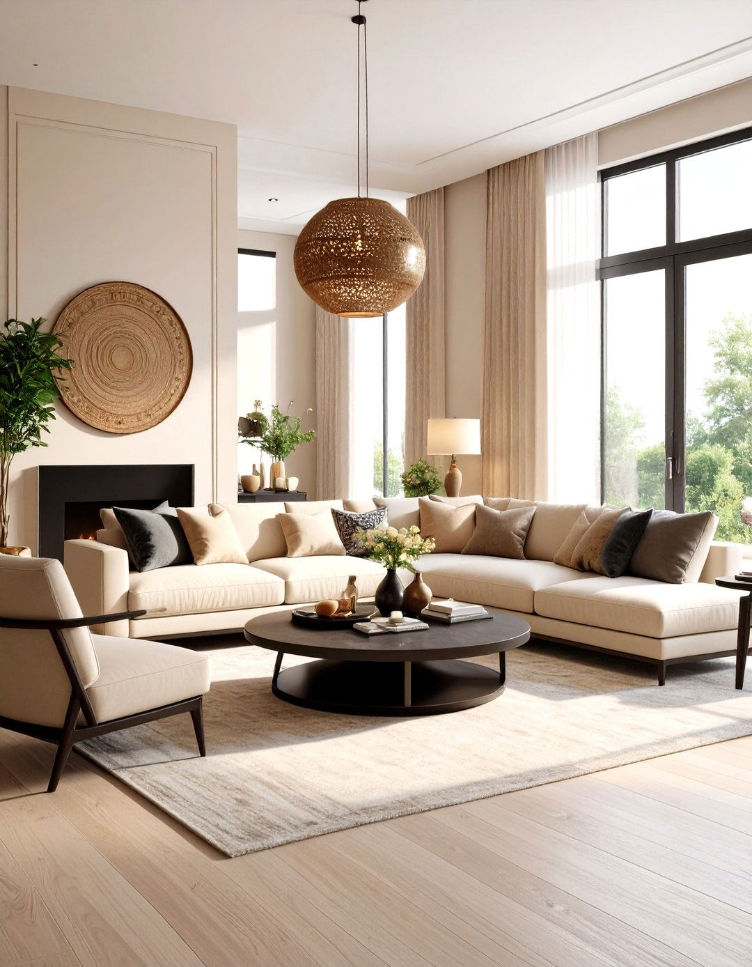 Contemporary Global Black and Beige Living Room - 24 Black and Beige Living Room Ideas