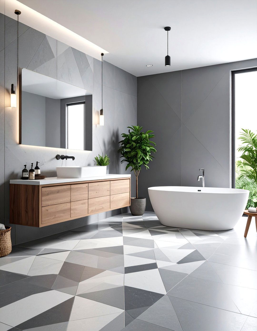 Contemporary Gray Geometric Floor Patterns - 24 Gray Floor Bathroom Ideas