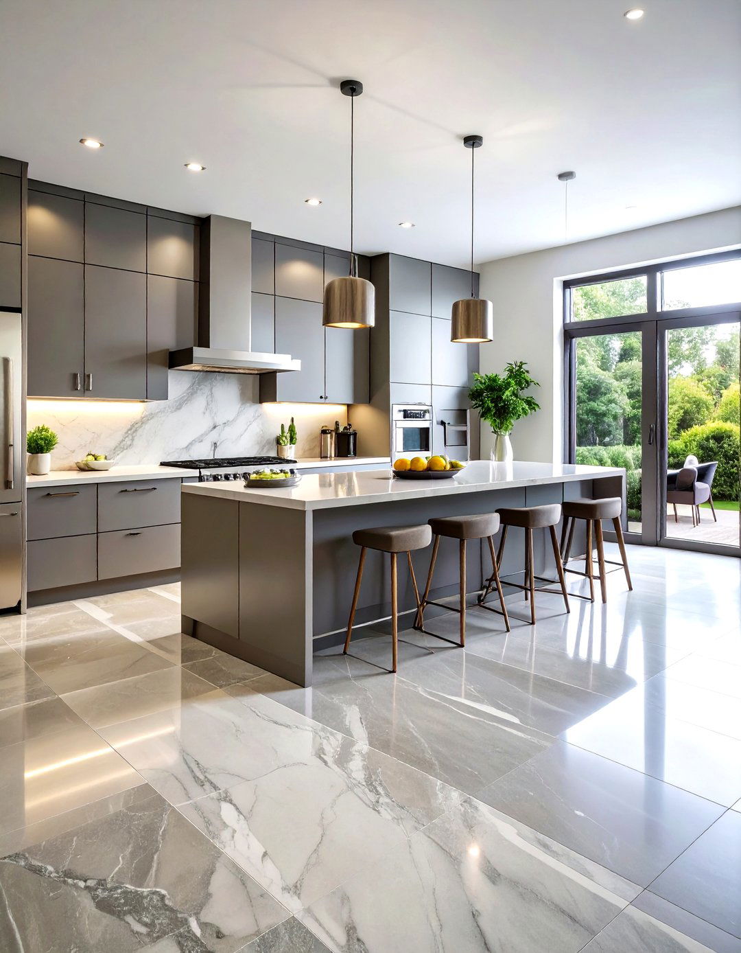 Contemporary Gray Marble Flooring - 24 Marble Kitchen Floor Ideas