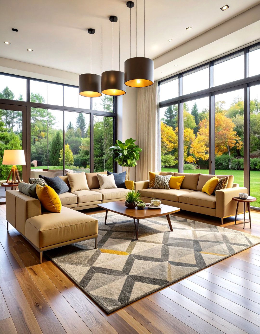 Contemporary Great Room with Floor to Ceiling Windows - 24 Great Room Ideas