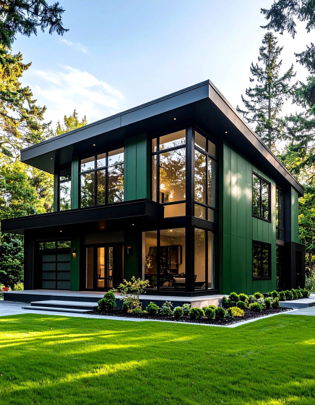Contemporary Green House with Glossy Black Trim - 24 Green House Exterior With Black Trim