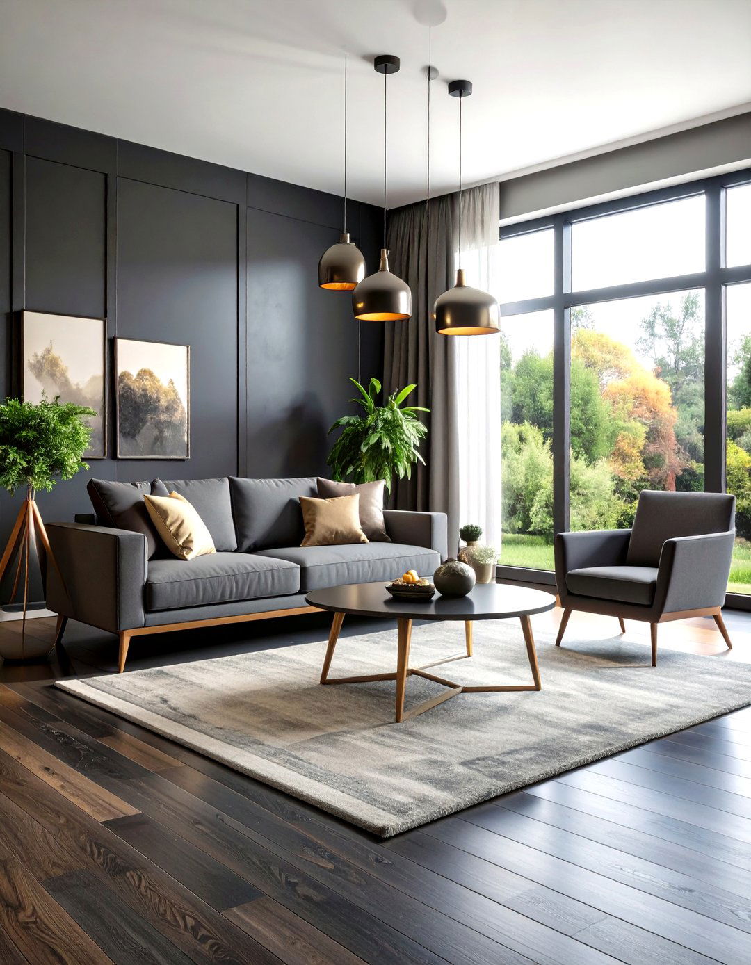 Contemporary Grey Living Room Layout - 24 Grey Living Room With Dark Wood Floors