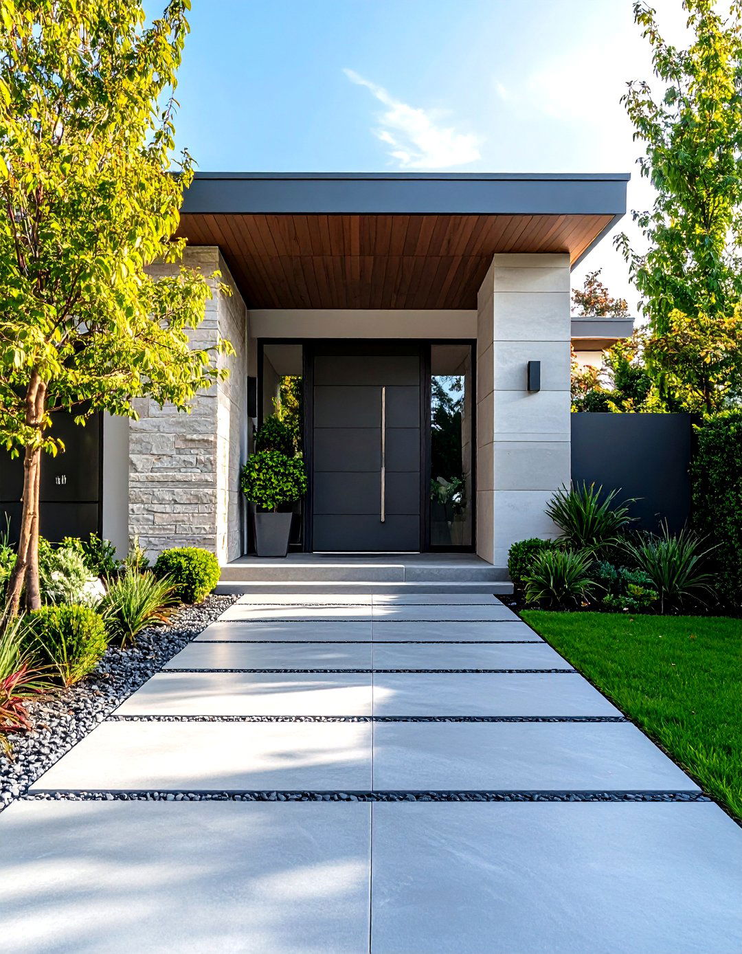 Contemporary Grey Slab Walkway - 24 Grey Paver Walkway Ideas