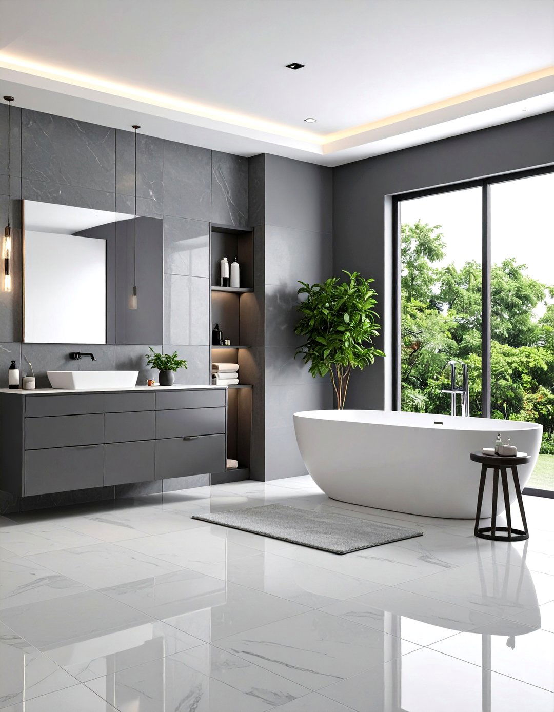 Contemporary Grey and White Bathroom Design - 24 Grey and White House Interior Design Ideas