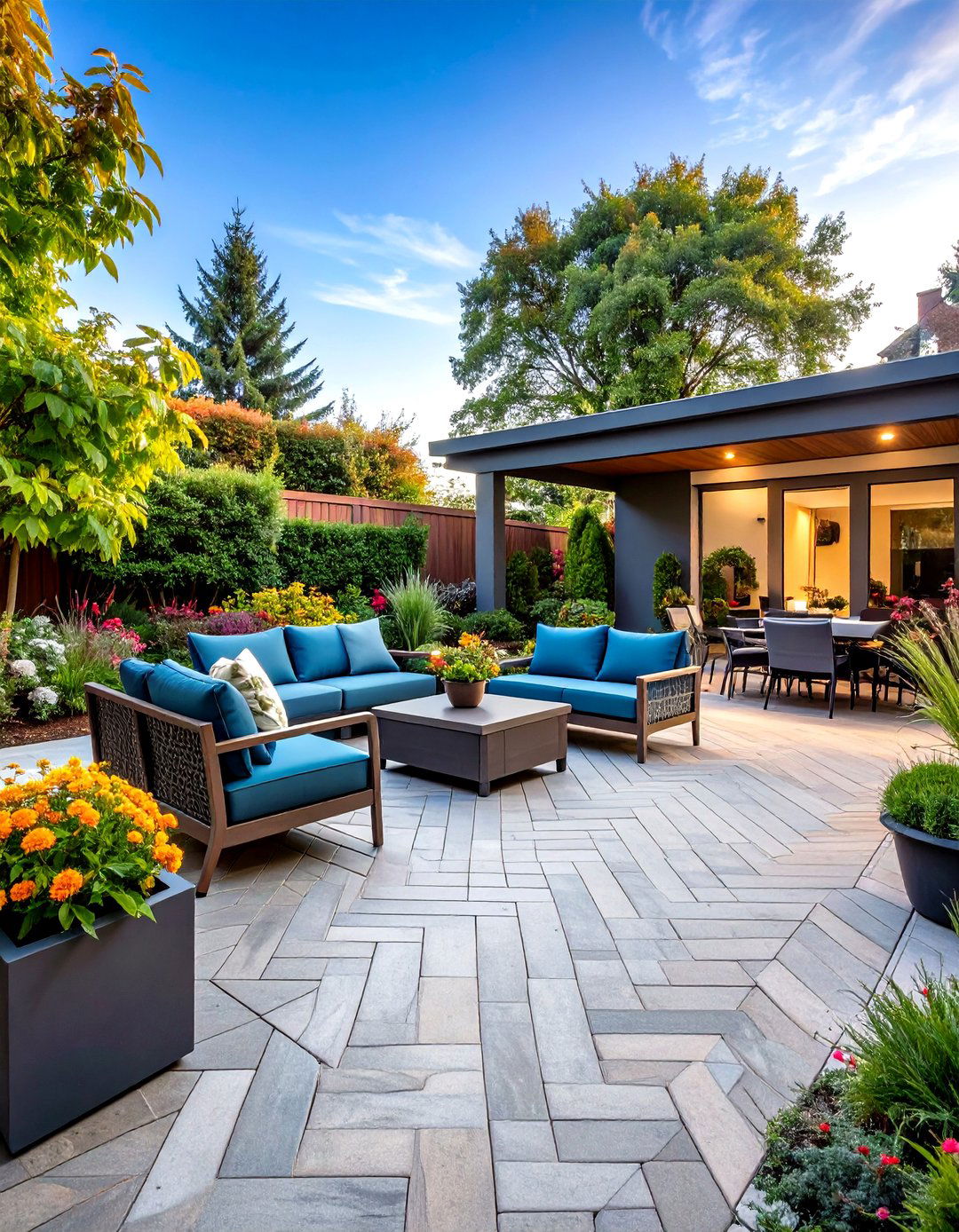 Contemporary Herringbone Brick Geometric Patio - 24 herringbone brick patio designs