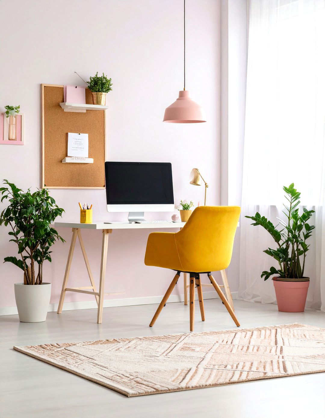 Contemporary Home Office - 24 How to Decorate With Yellow and Pink