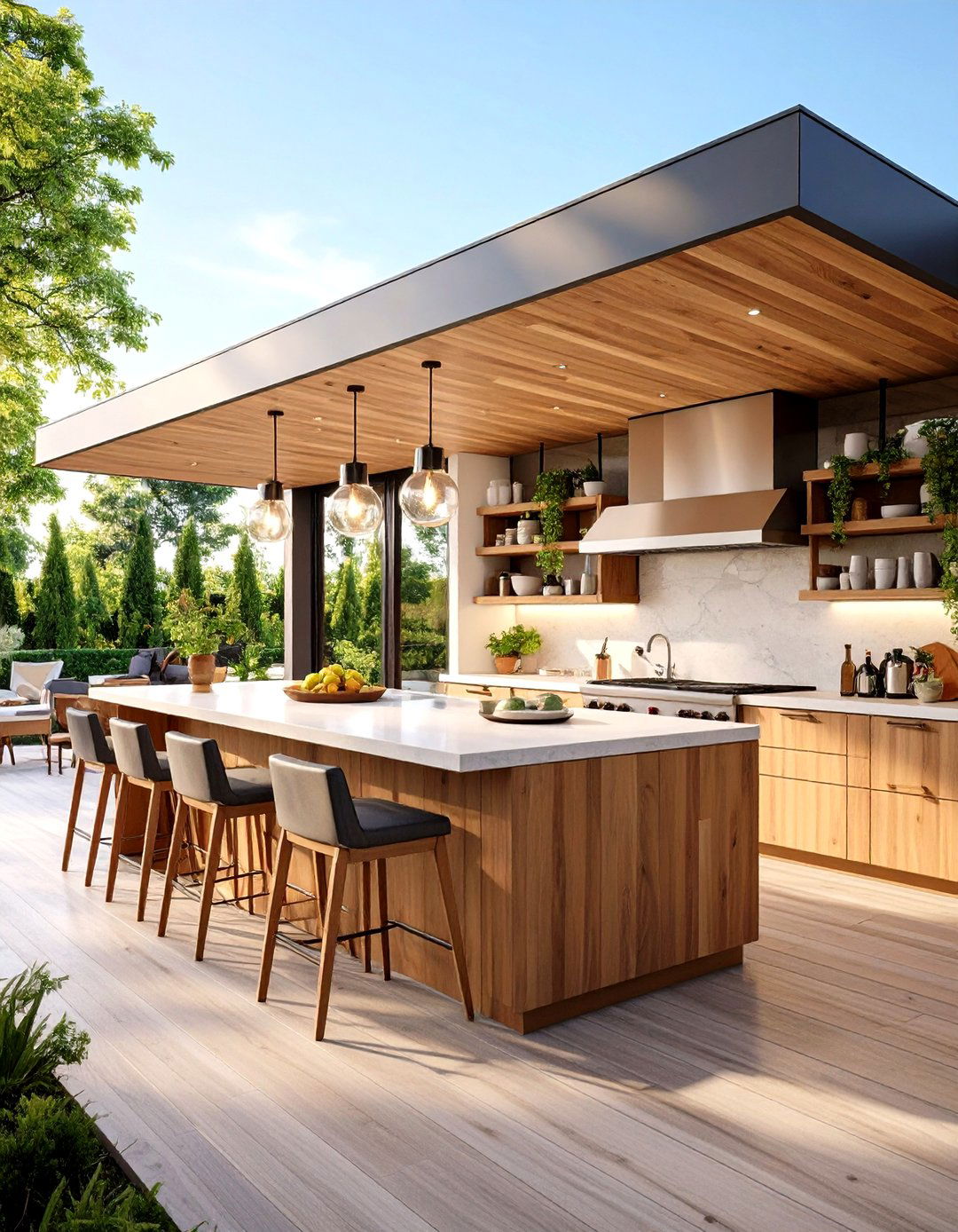Contemporary Island Kitchen with Bar Seating - 24 Summer Kitchen Ideas