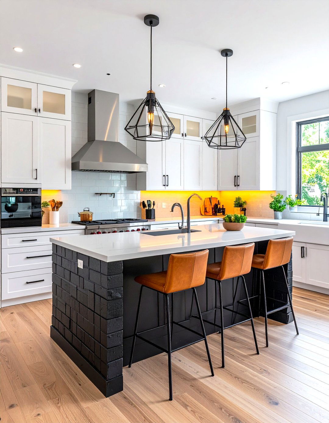 Contemporary Kitchen Island Design - 24 Brick Wallpaper Ideas