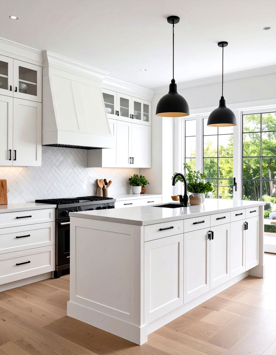 Contemporary Kitchen with Asymmetrical Black Hardware Placement - 24 White Kitchen Cabinets With Black Hardware
