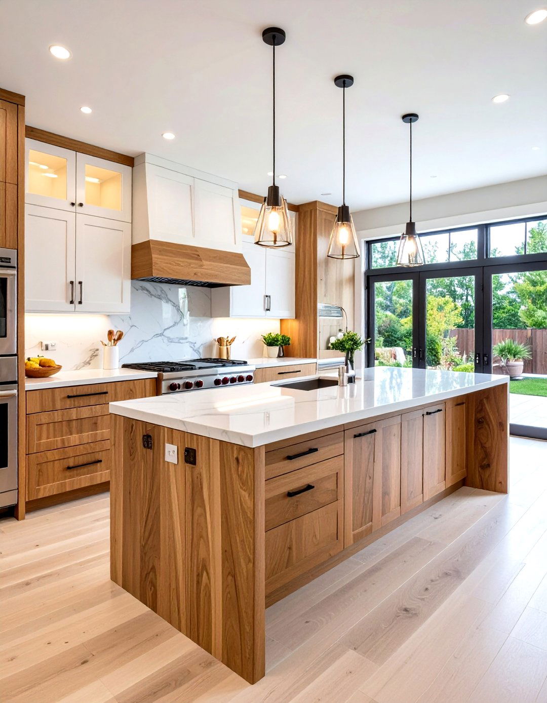 Contemporary Kitchen with Teak Butcher Block Waterfall Island - 24 Kitchens With Butcher Block Countertops