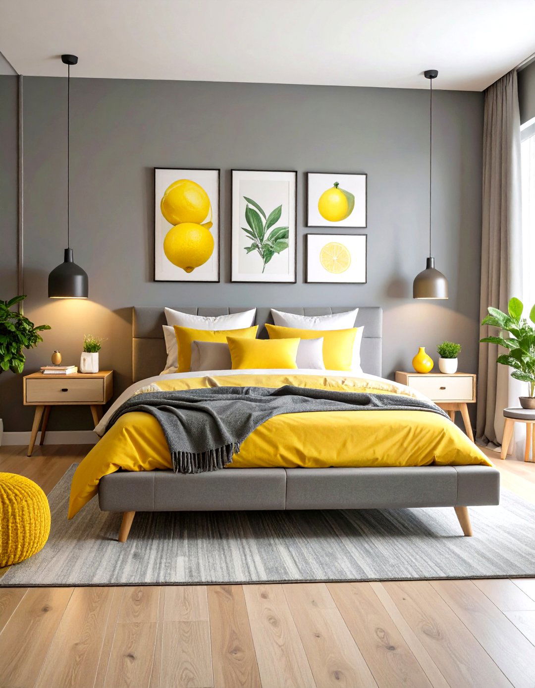 Contemporary Lemon Gallery Wall Bedroom - 24 Lemon Bedroom Ideas
