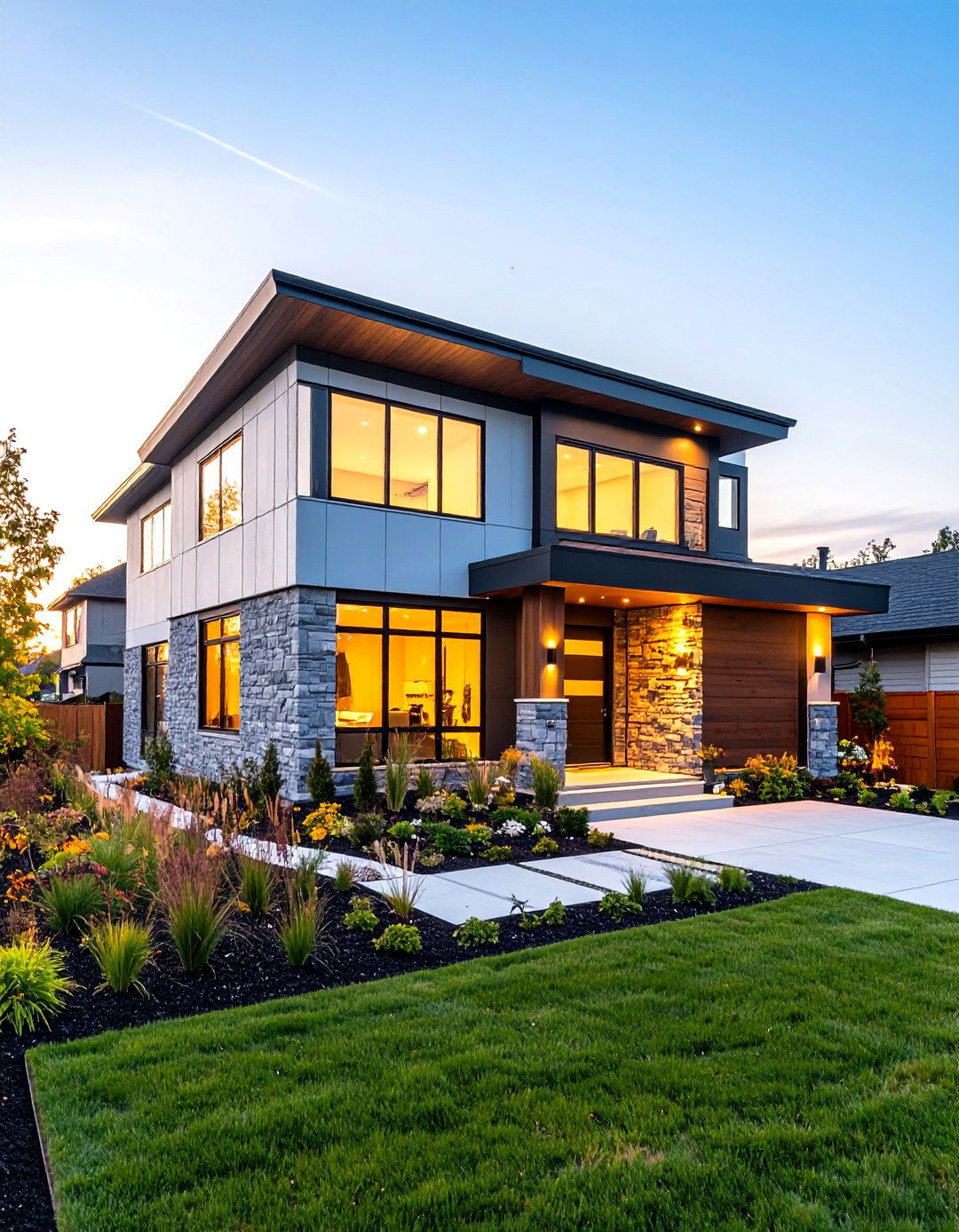 Contemporary Light Blue with Natural Stone
