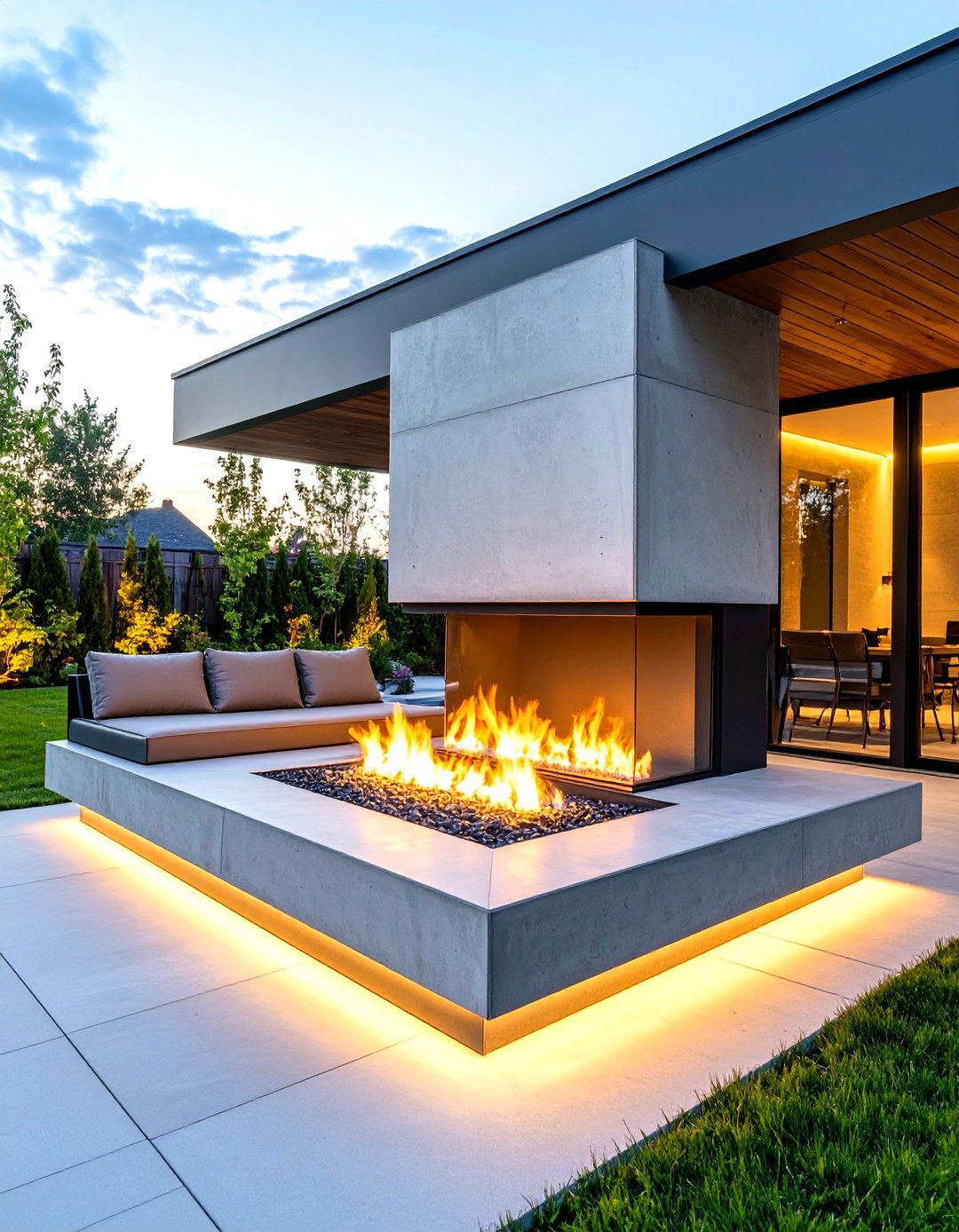 Contemporary Linear Corner Fireplace - 24 Outdoor Corner Fireplace Ideas