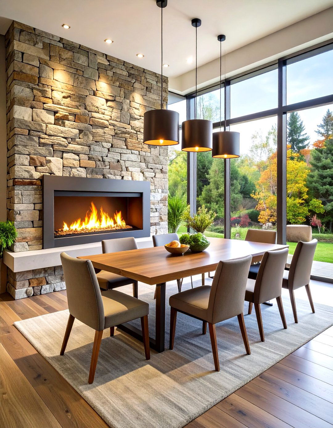 Contemporary Linear Gas Fireplace - 24 Dining Room With Fireplace Ideas