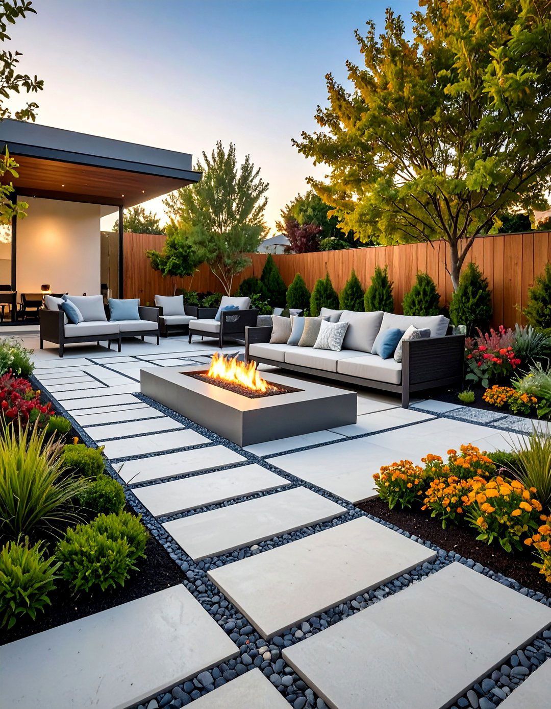 Contemporary Linear Pattern Layout - 24 cobblestone patio ideas