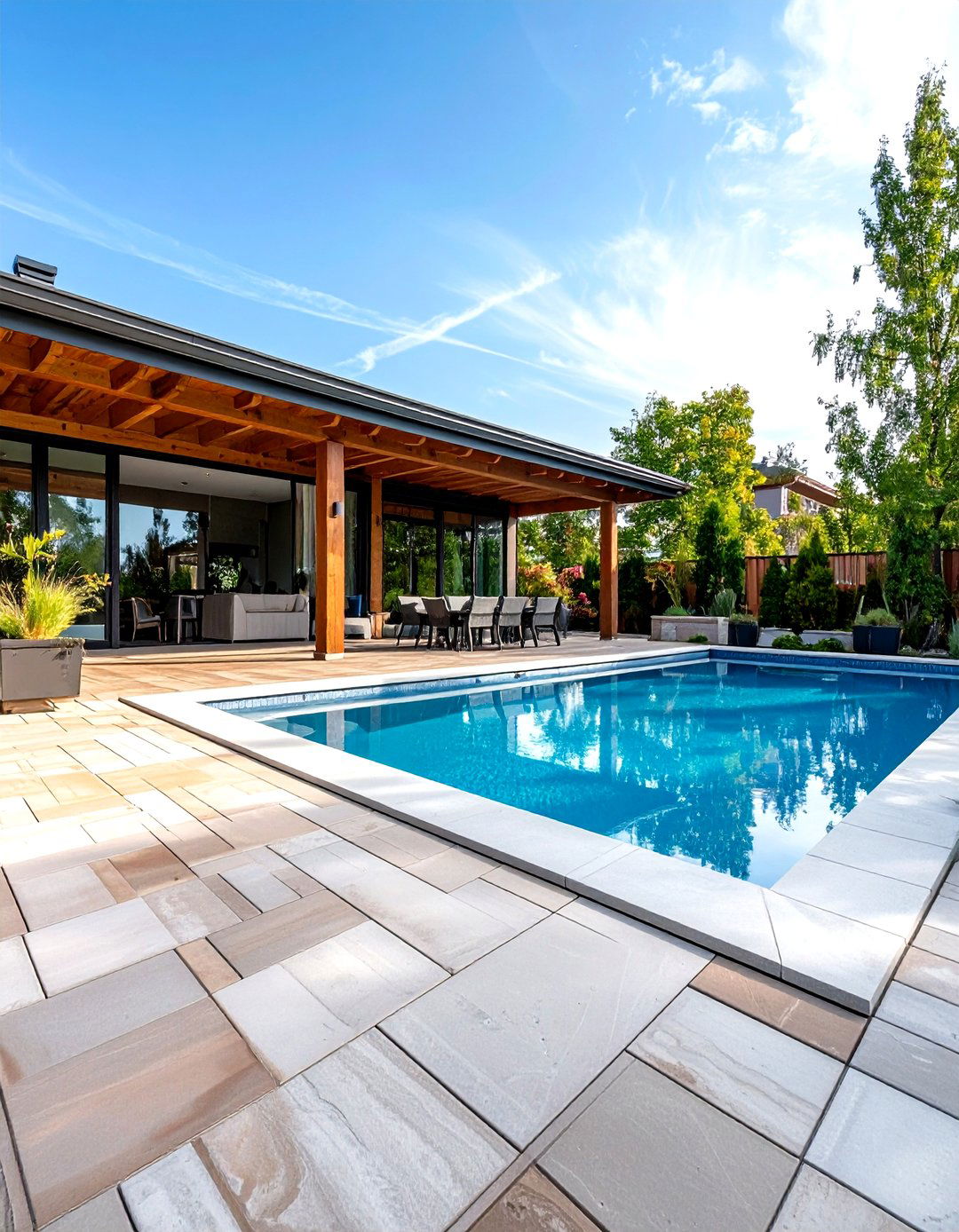 Contemporary Linear Pool Deck Design - 24 Pavers Around Pool Ideas