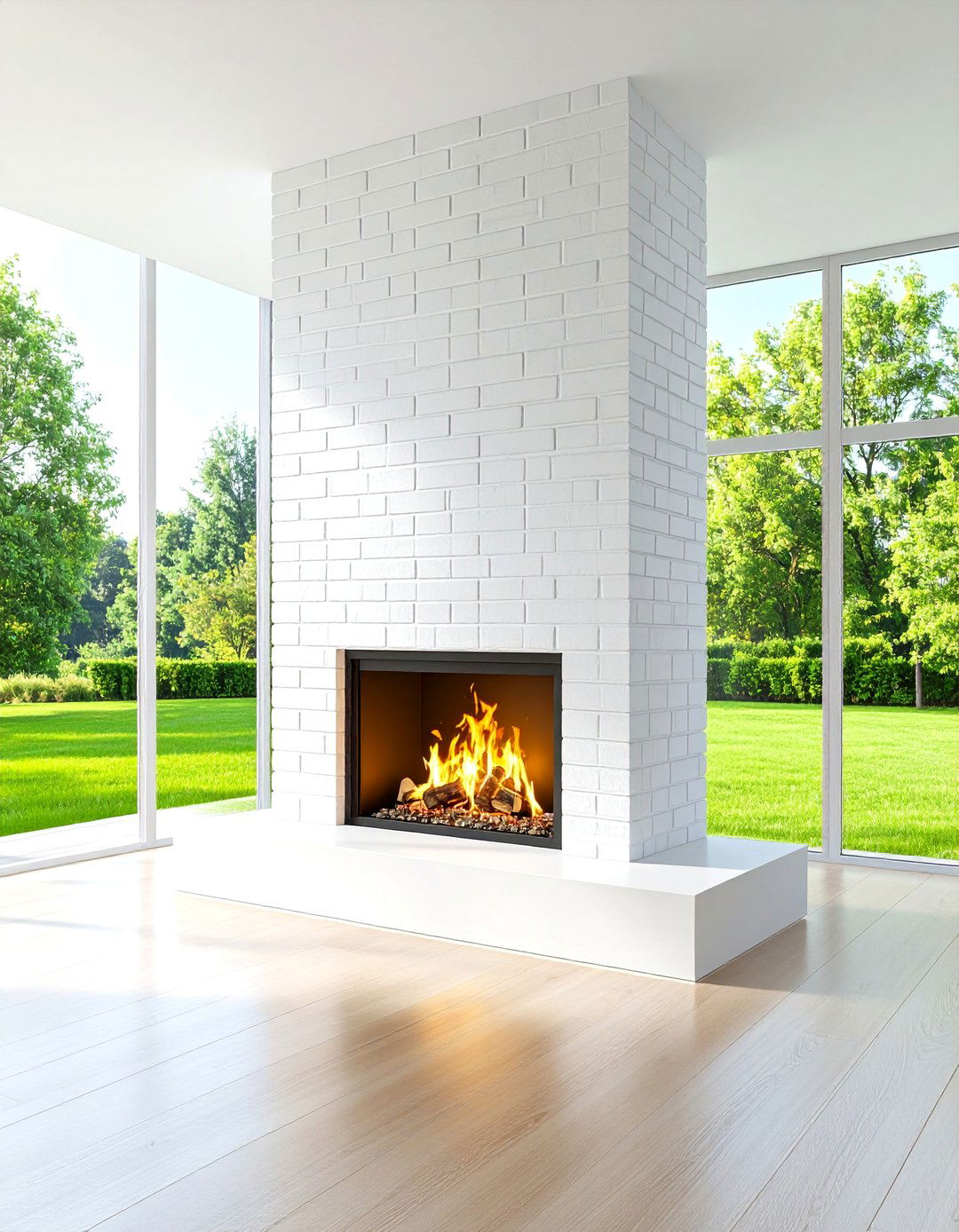 Contemporary Linear White Brick Fireplace - 24 White Brick Fireplace Ideas