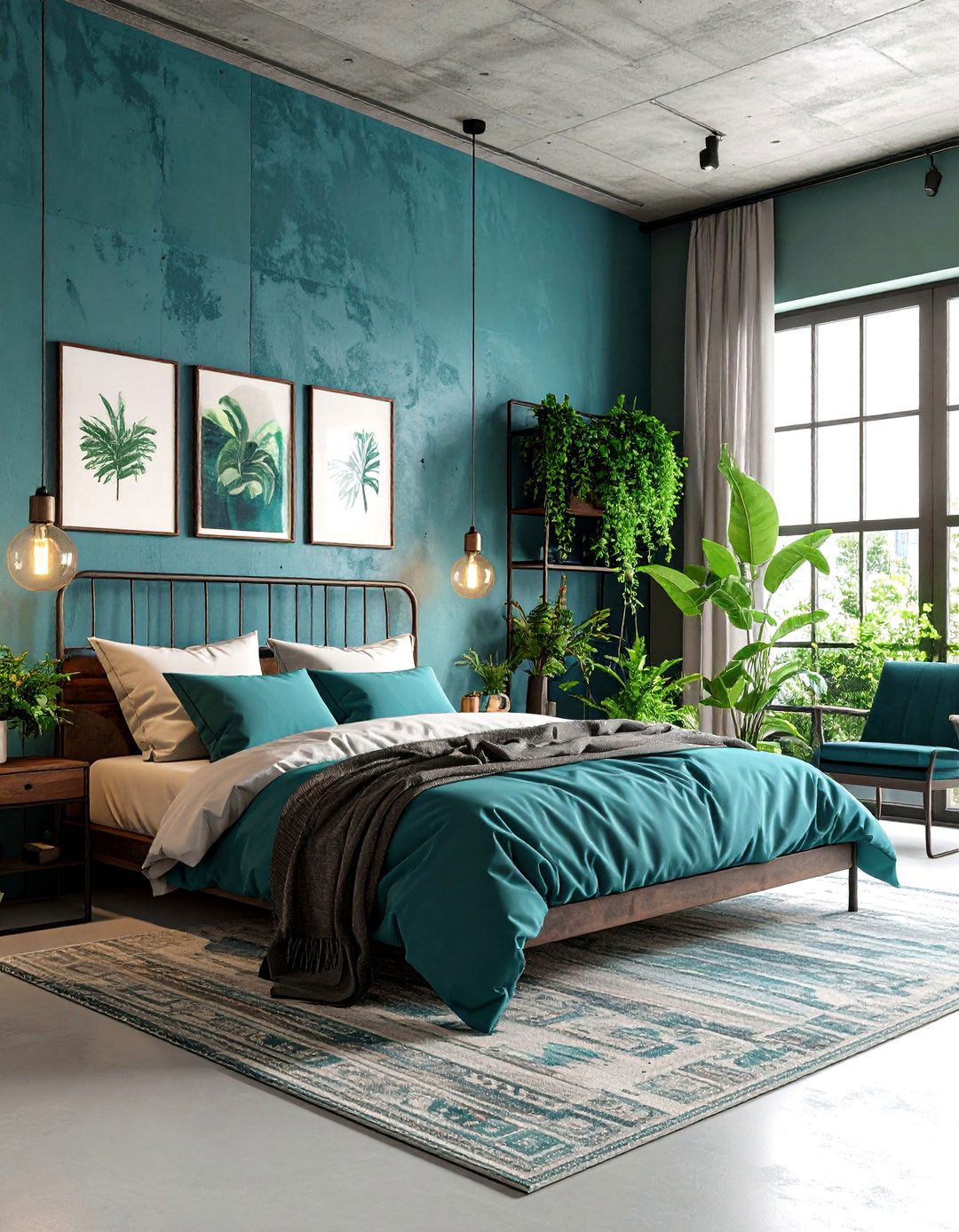 Contemporary Loft Teal and Concrete Grey - 24 Teal and Grey Bedroom Ideas