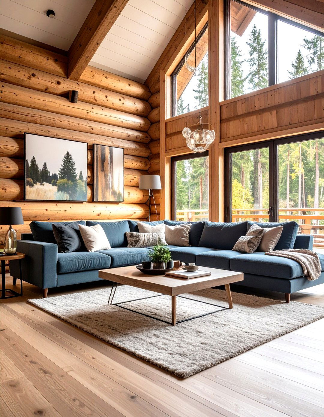 Contemporary Log Cabin Living Room - 24 Log Cabin Interior Design Ideas