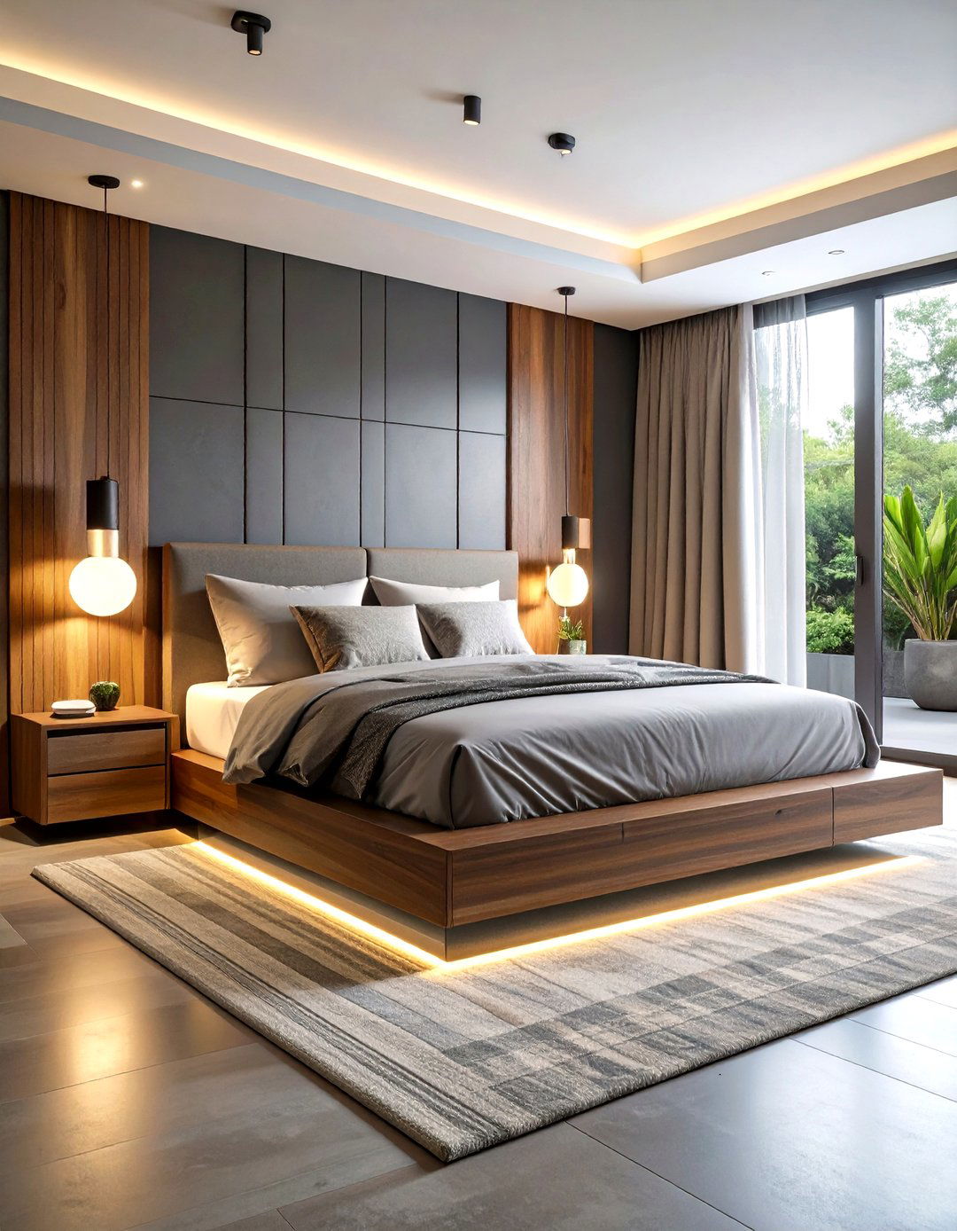 Contemporary Mahogany and Gray Bedroom - 24 Dark Wood Bedroom Ideas