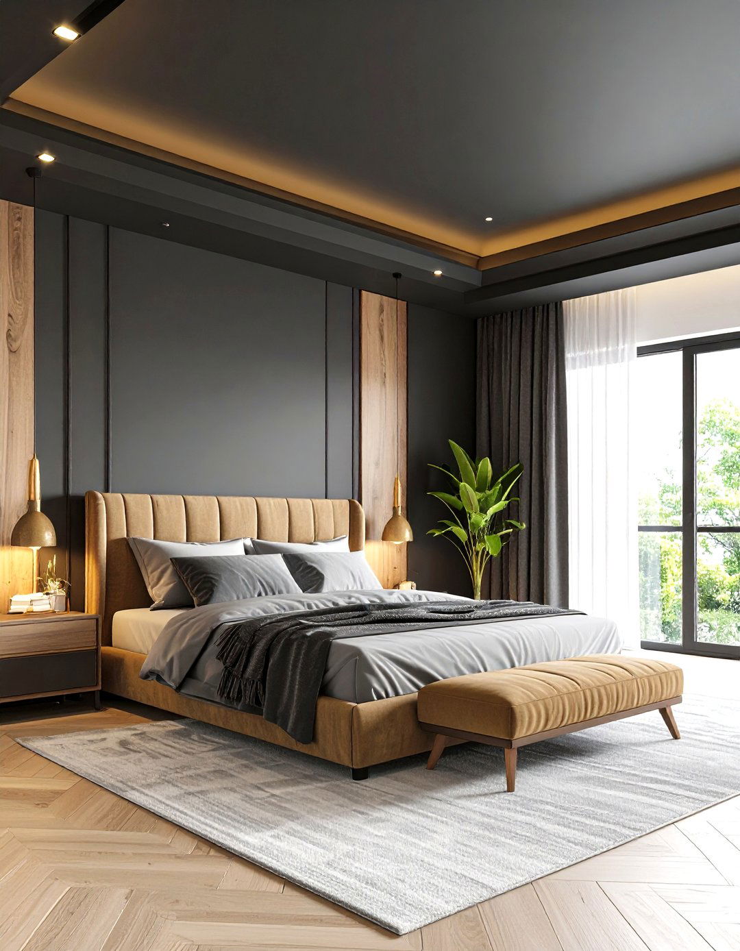 Contemporary Matte Black Ceiling Design - 24 Matte Black Bedroom Ideas
