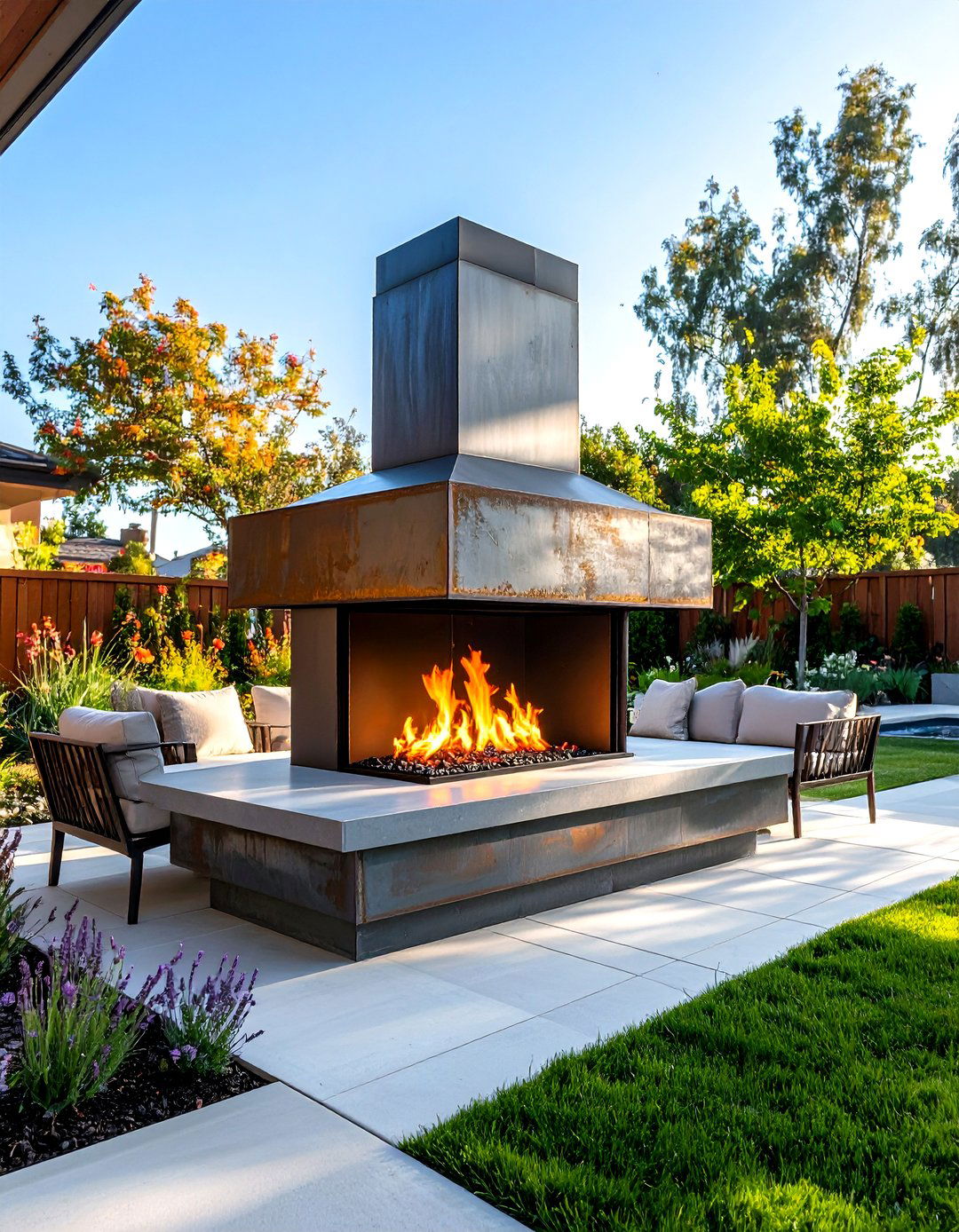 Contemporary Metal Outdoor Fireplace - 24 Outdoor Fireplace Ideas