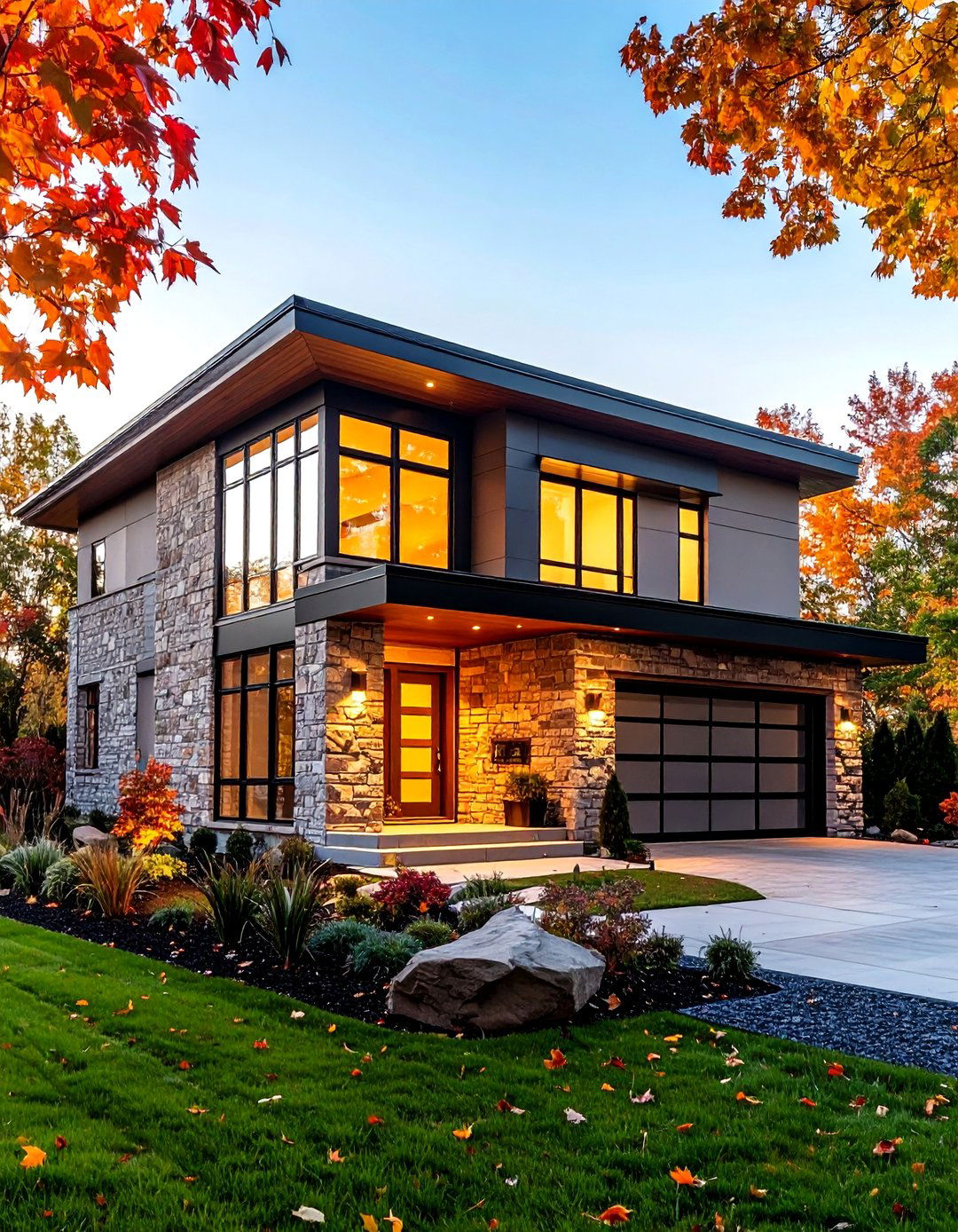 Contemporary Minimalist Brick with Smooth Stone Panels - 24 Brick Houses With Stone Accents