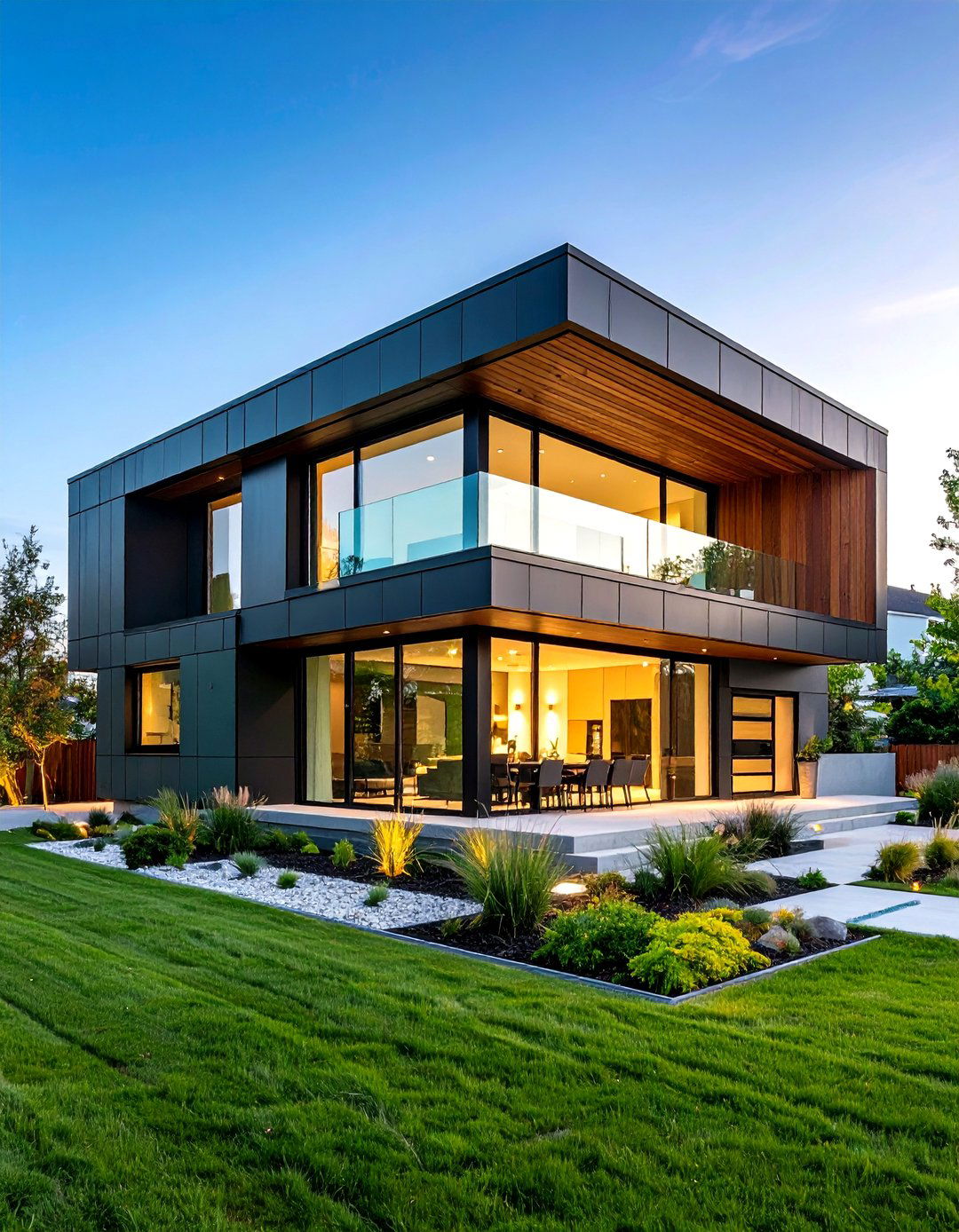 Contemporary Minimalist Forest Green Home - 24 Forest Green House With Black Trim