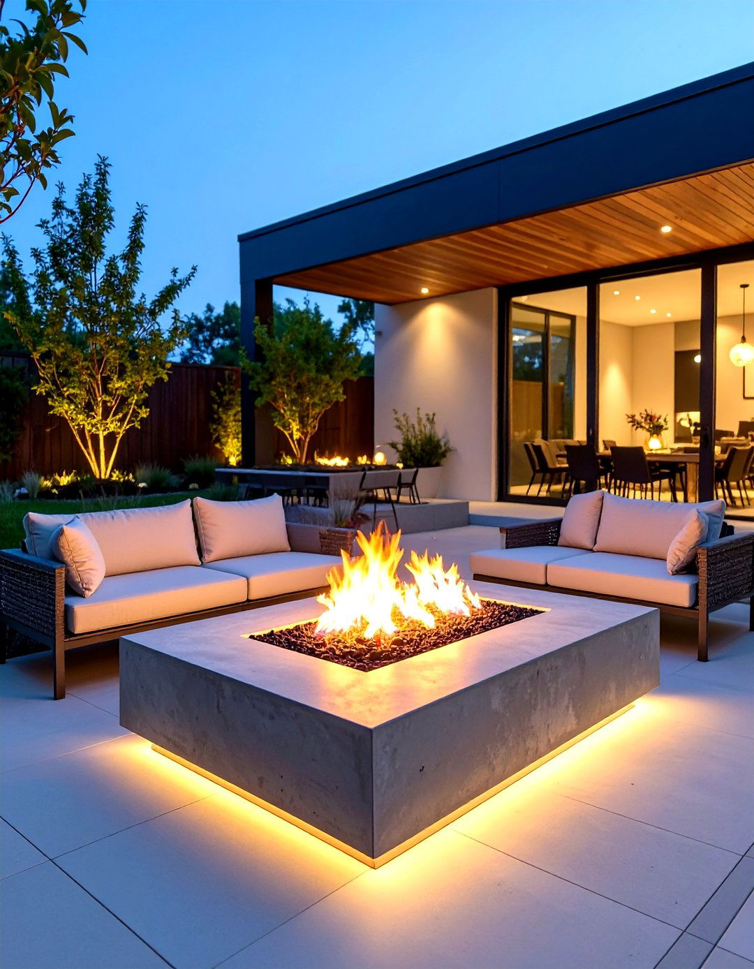 Contemporary Minimalist Rectangular Firepit Design - 24 Patio Ideas With Firepit