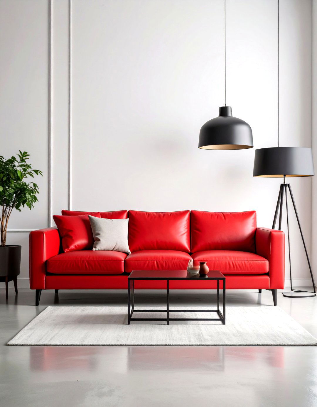 Contemporary Minimalist Red Sofa Design - 24 Red Couch Living Room Ideas