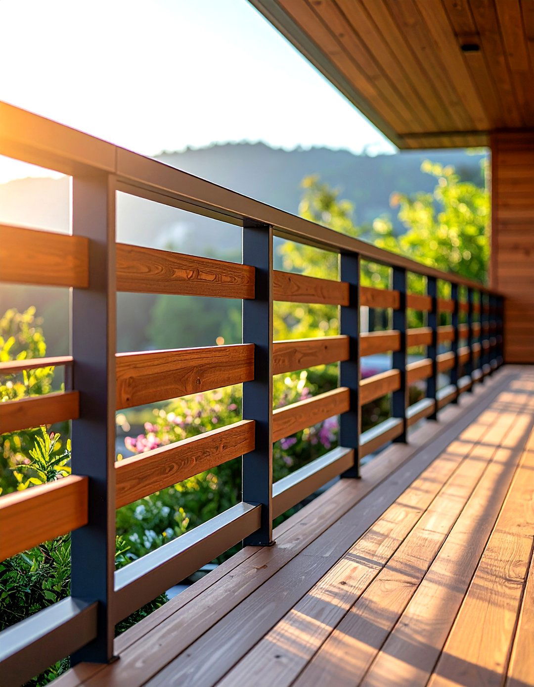 Contemporary Minimalist Redwood Slat Railing - 24 Wood Deck Railing Ideas