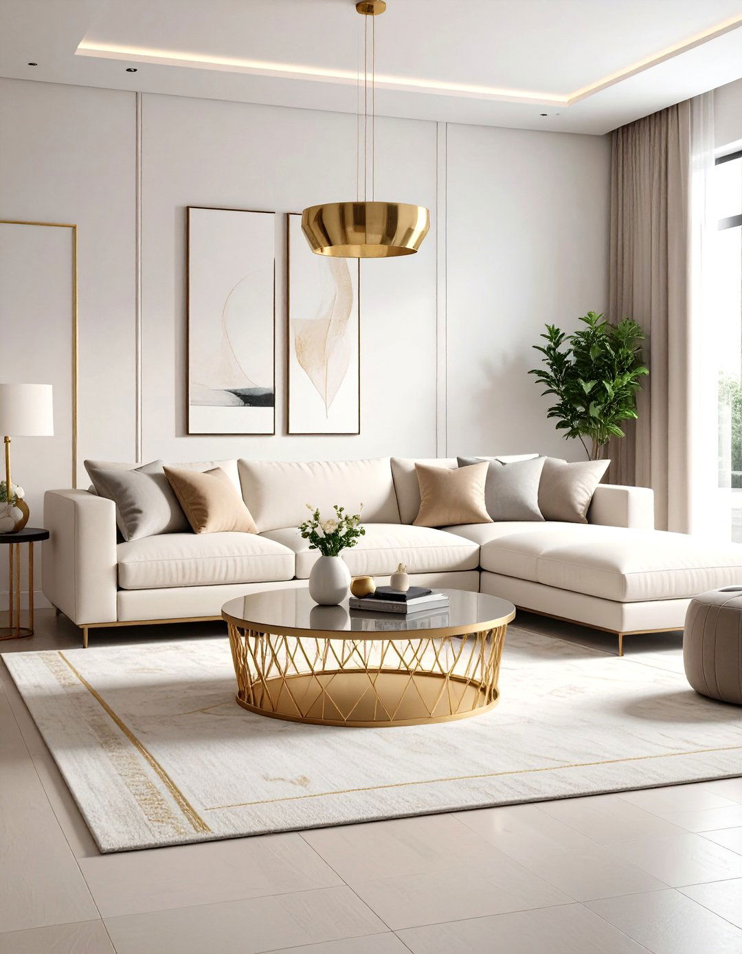 Contemporary Minimalist Sanctuary - 24 Cream and Gold Living Room Ideas