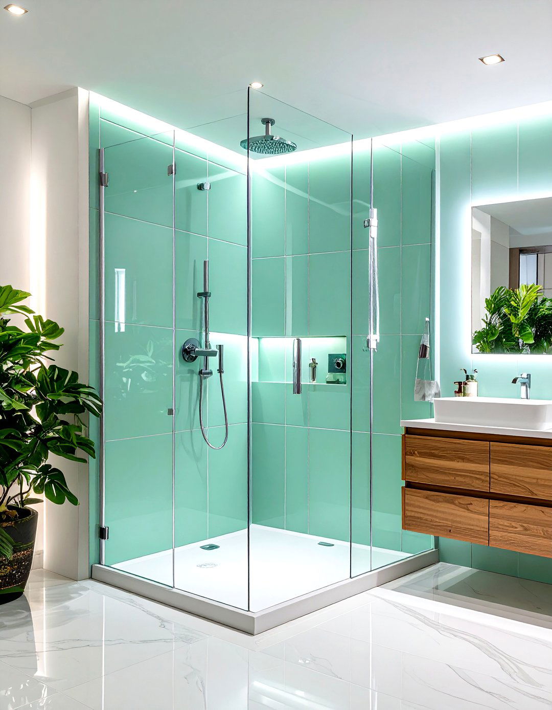 Contemporary Mint Green Shower Niche - 24 Mint Green Bathroom Ideas