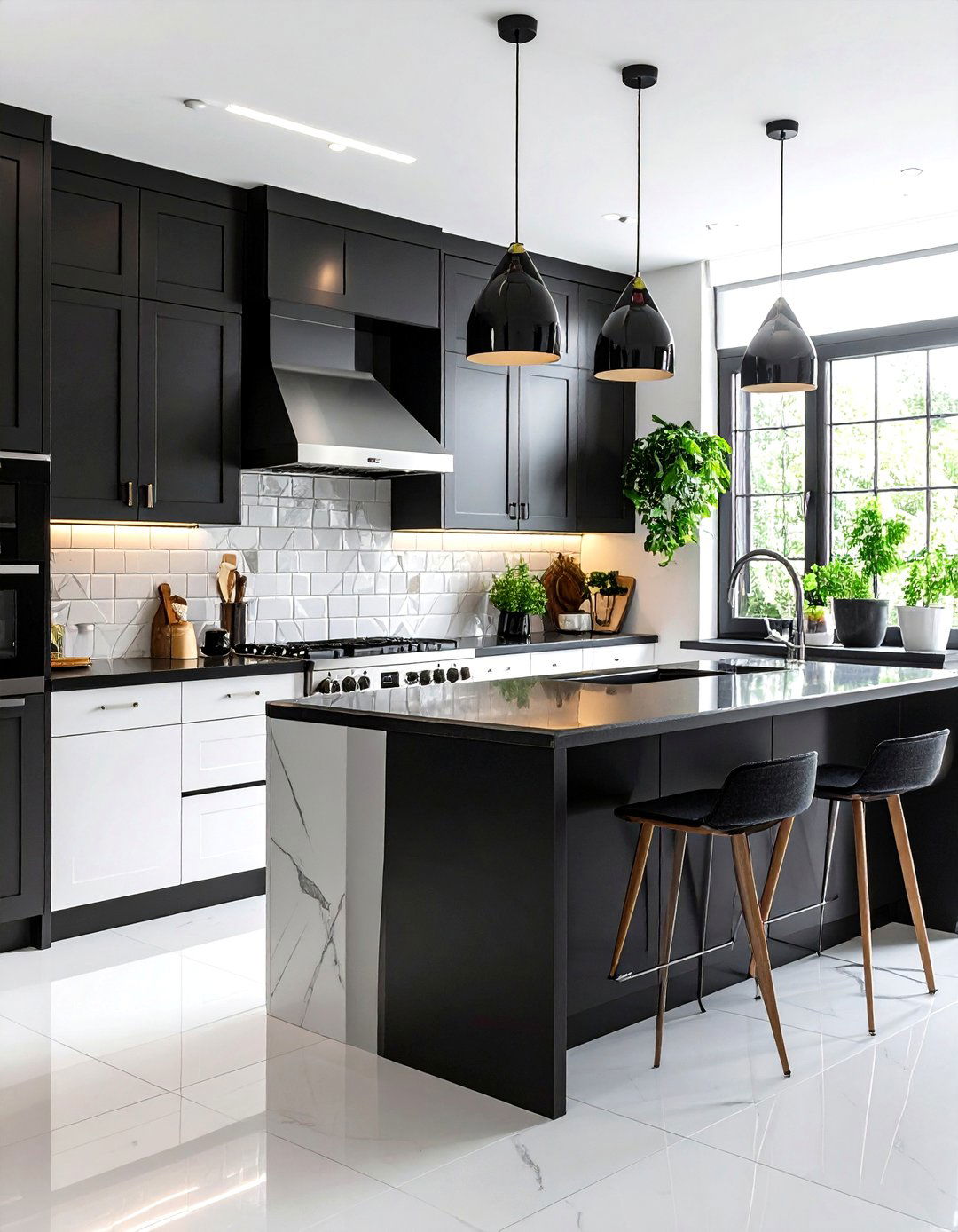 Contemporary Mixed Finish Black and White Tiles - 24 Black and White Kitchen Backsplash Ideas