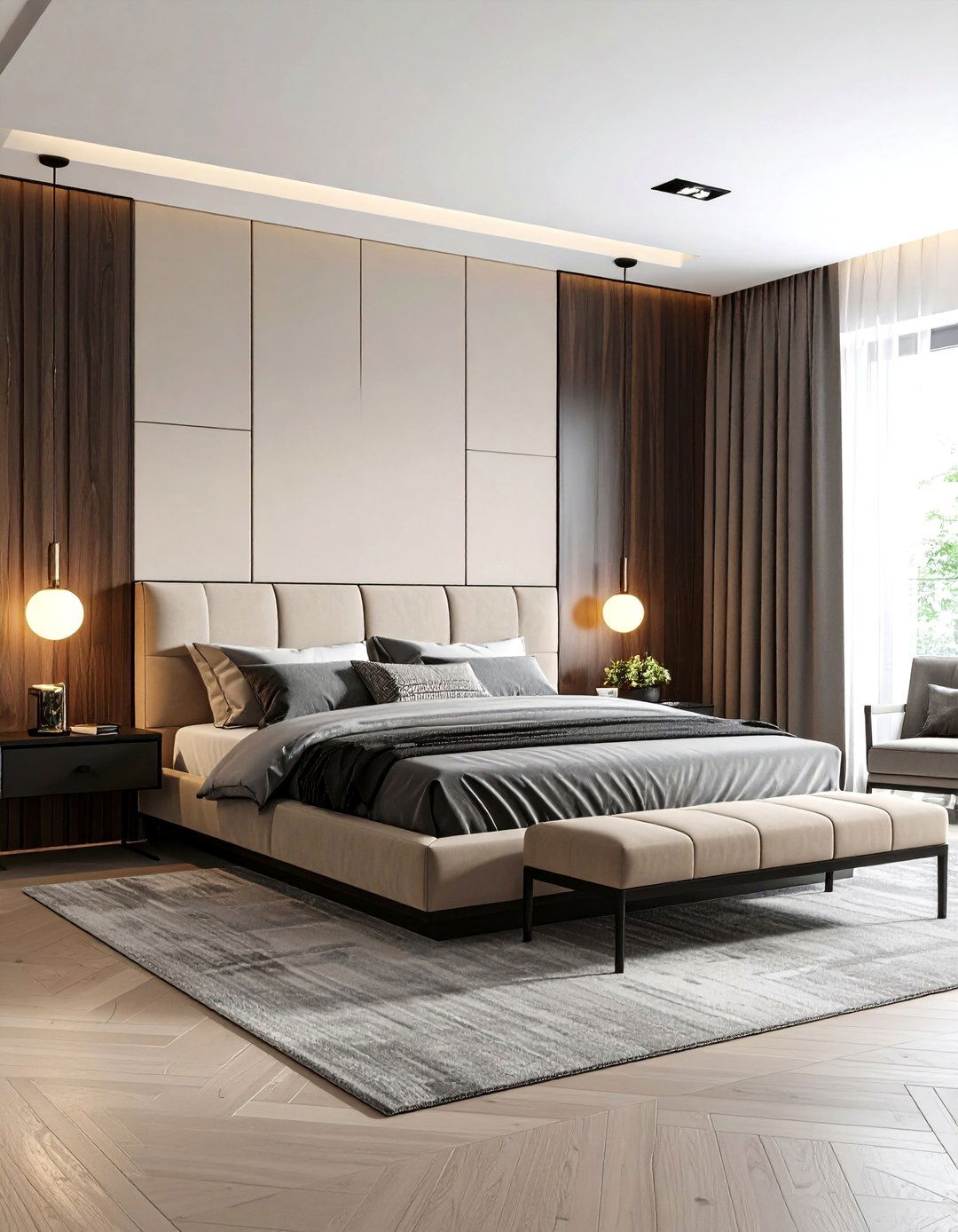 Contemporary Mixed Material Black and Beige Innovation - 24 Black and Beige Bedroom Design Ideas