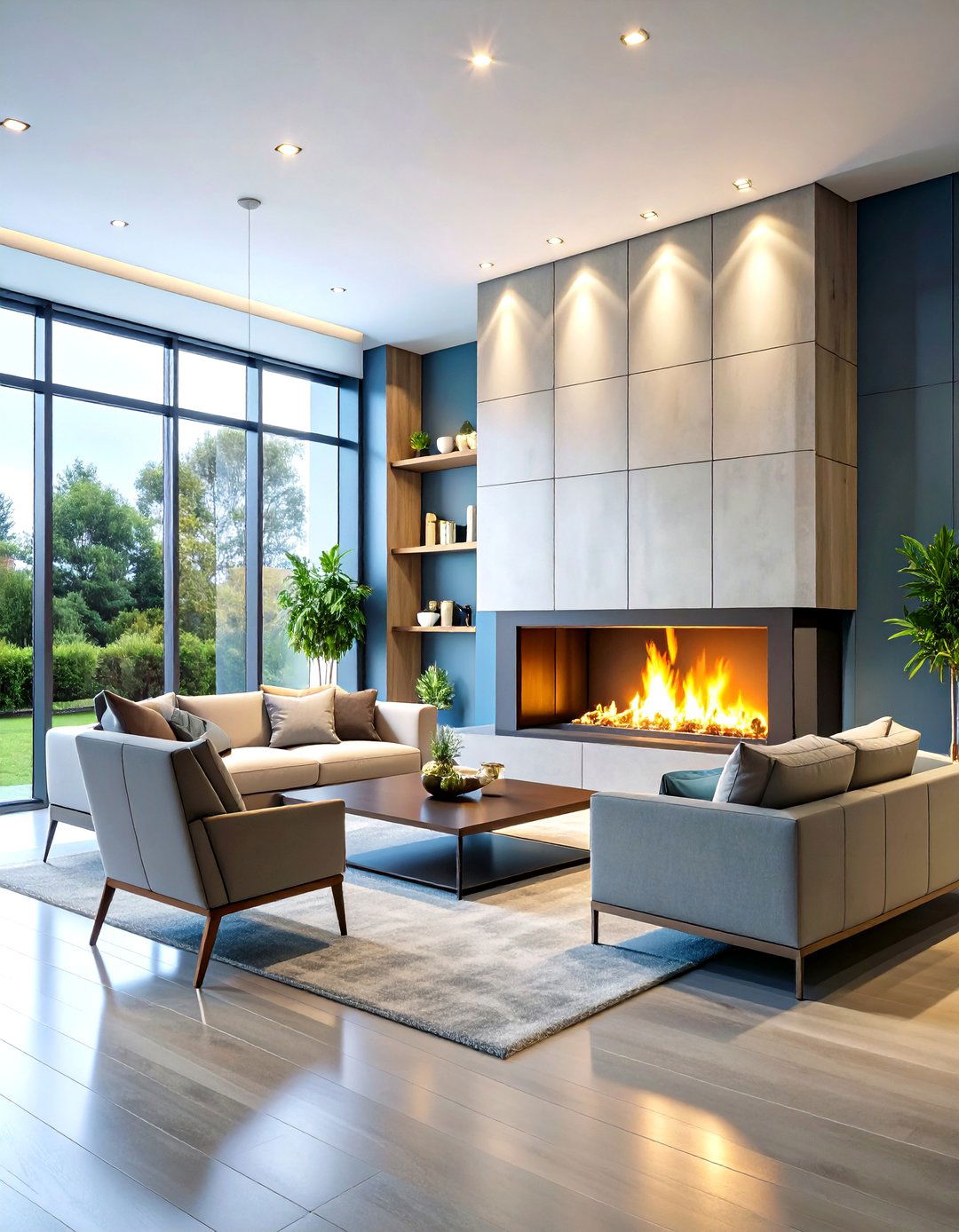 Contemporary Mixed Material Feature Wall - 24 Floor to Ceiling Fireplace Ideas