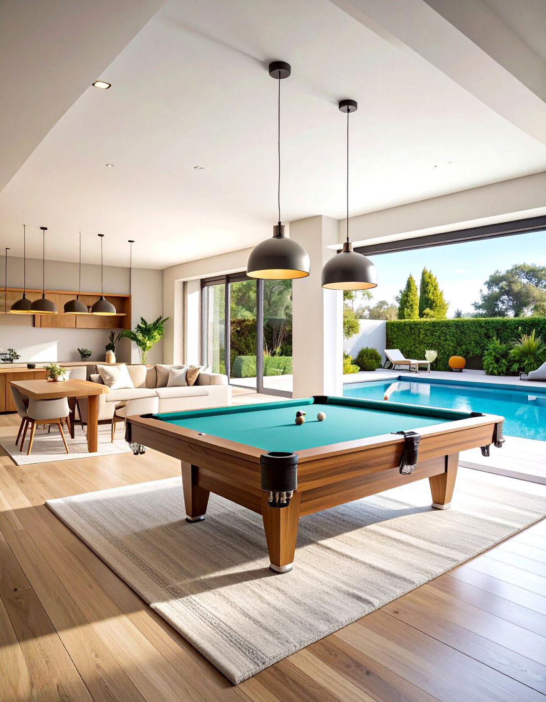 Contemporary Open Concept Pool Area - 24 Pool Table Room Ideas