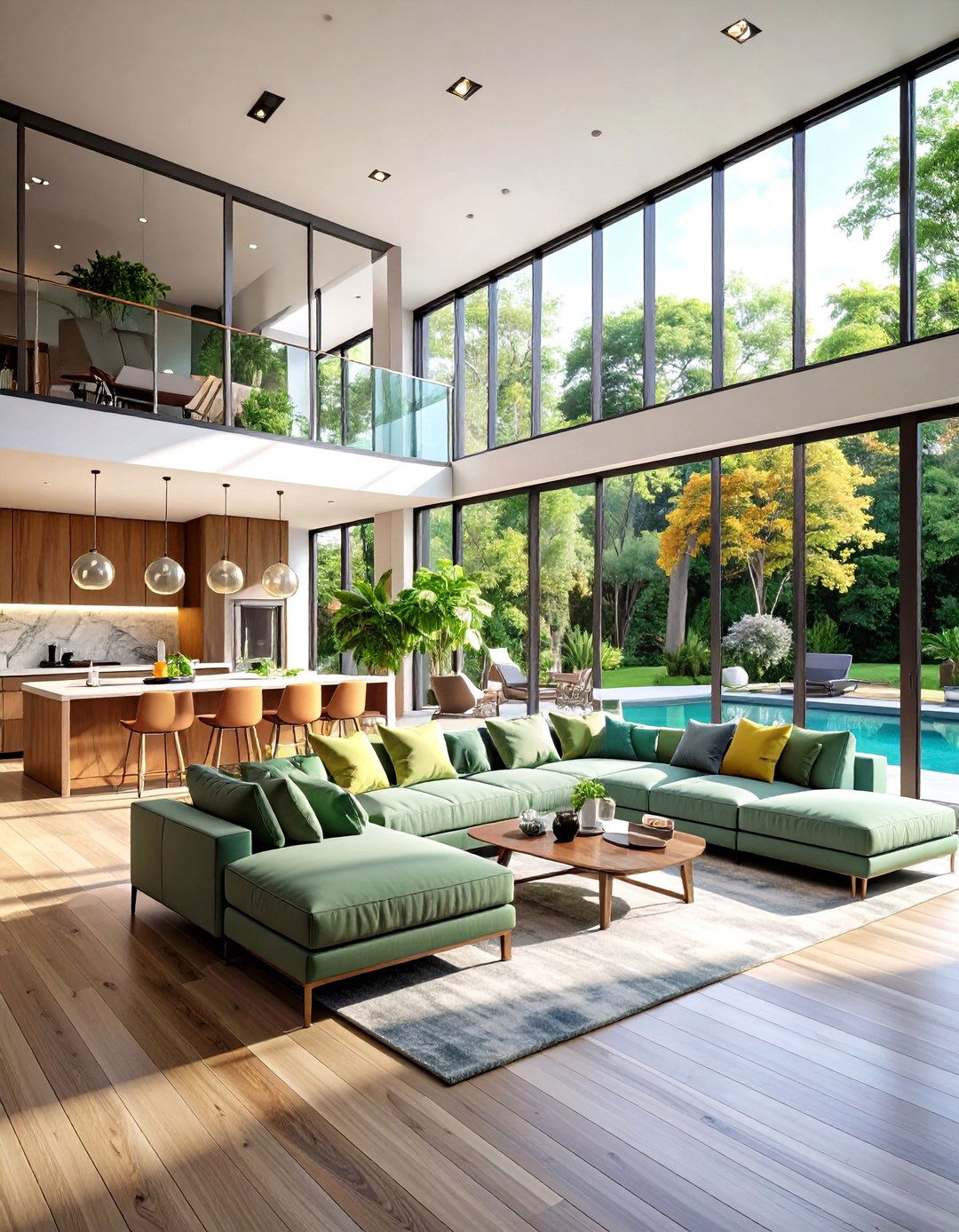 Contemporary Open Floor Plan with Floor to Ceiling Windows - 24 Open Floor Plan Ideas