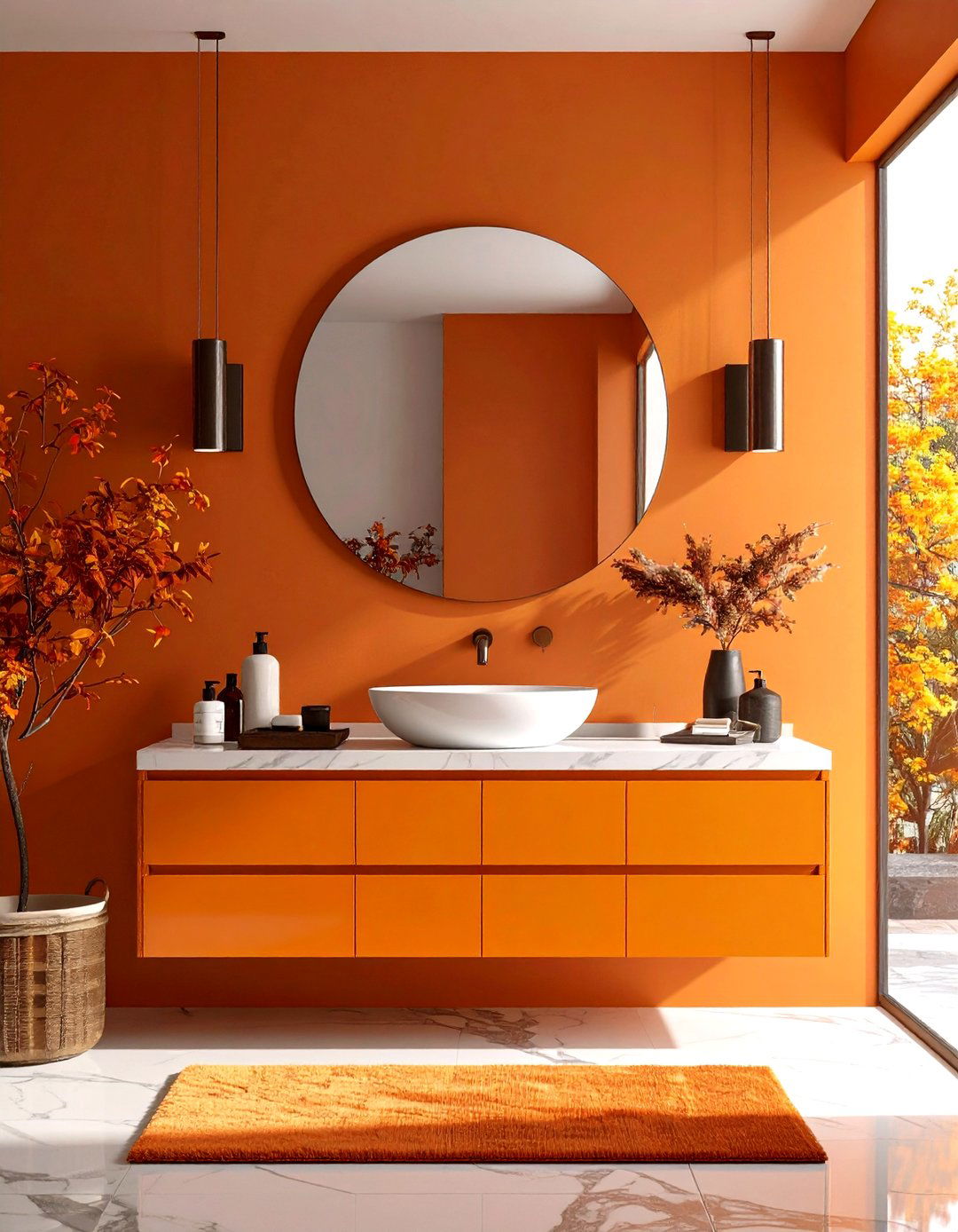 Contemporary Orange Powder Room - 24 Orange Accent Wall Ideas