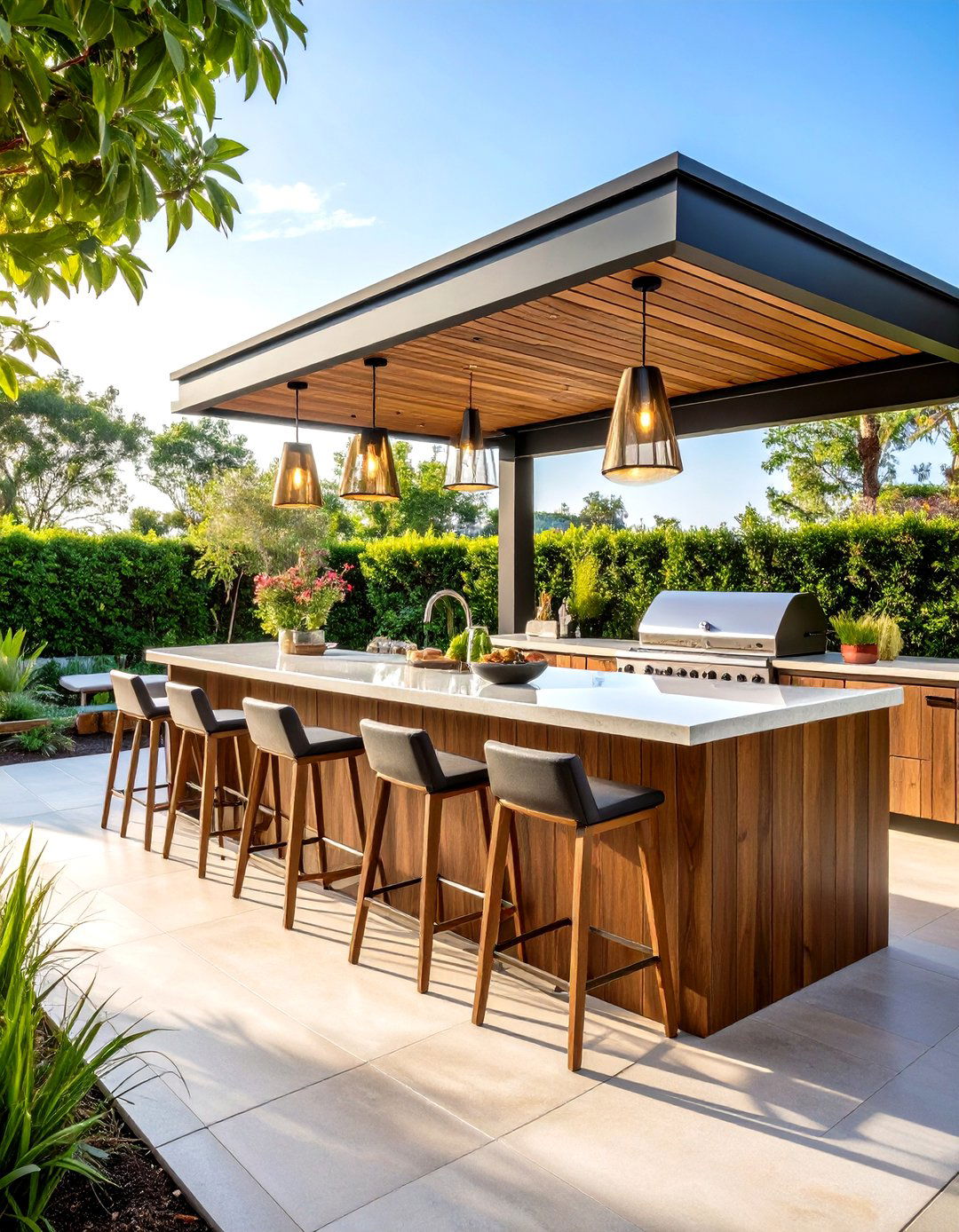 Contemporary Outdoor Kitchen Bar with Breakfast Counter - 24 Small Outdoor Kitchen Ideas