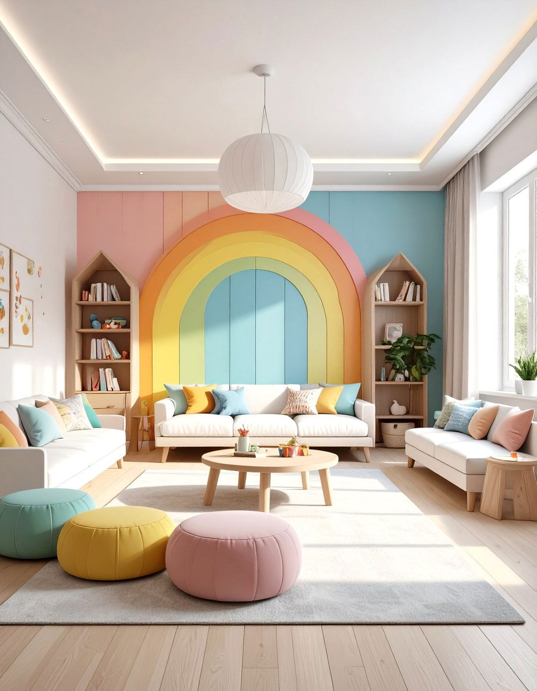Contemporary Playroom with Rainbow Shiplap Feature Wall - 24 shiplap accent wall ideas
