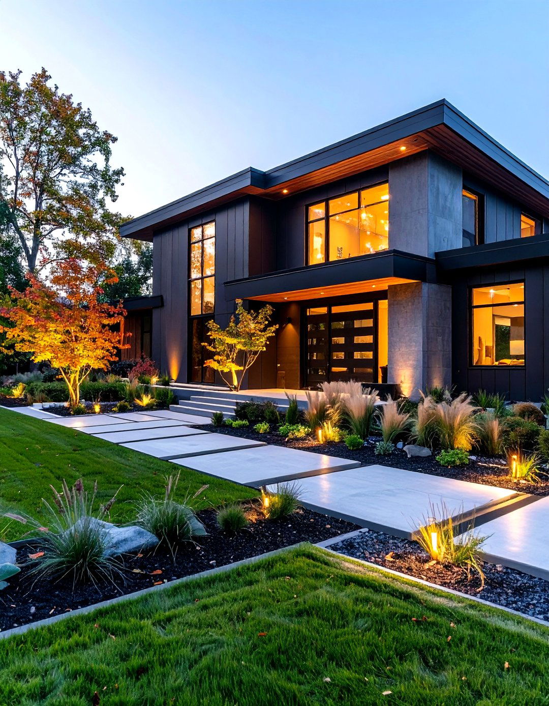 Contemporary Ranch with Fiber Cement Siding and Ornamental Grass Gardens - 24 Curb Appeal Inspiration for Ranch Homes