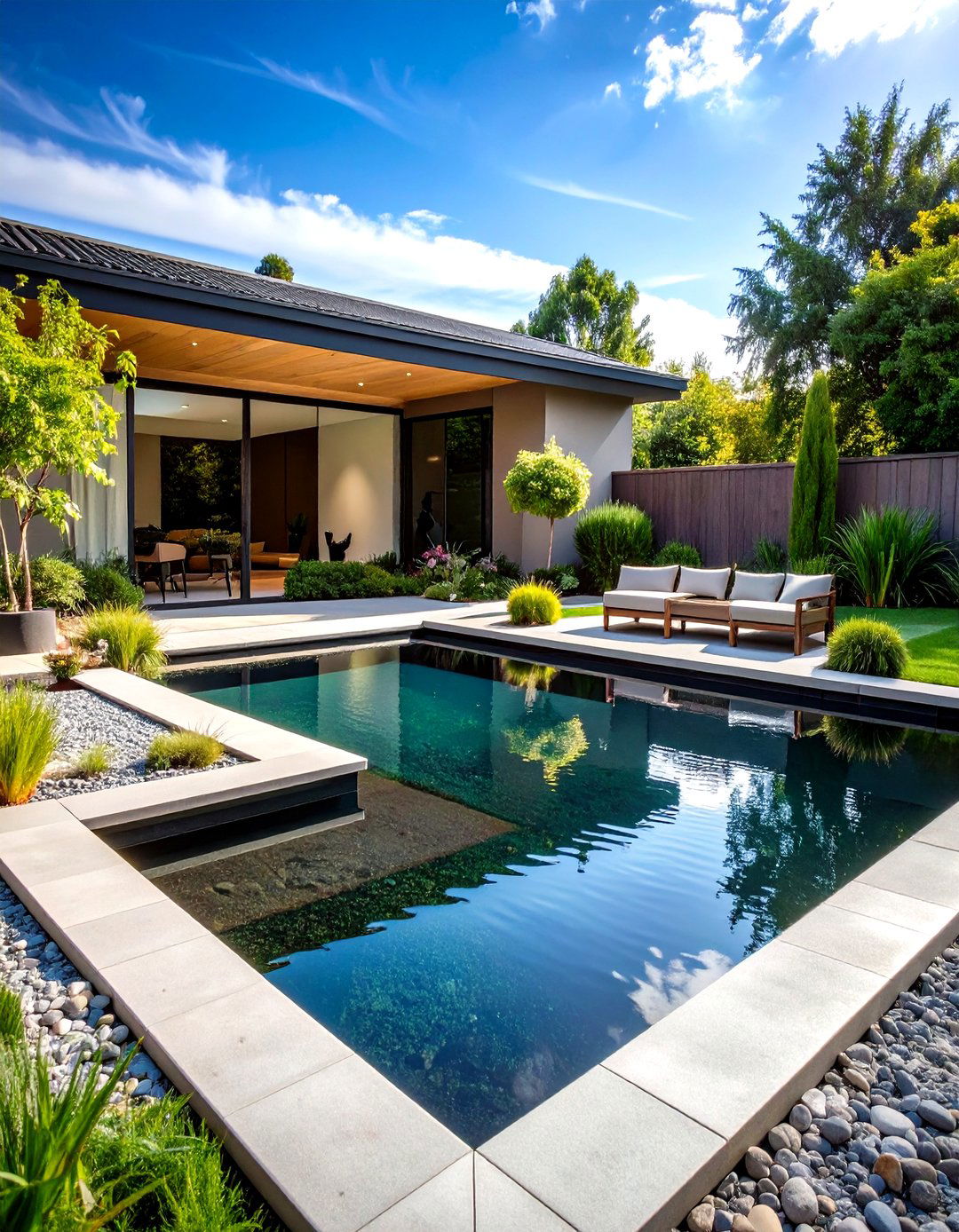Contemporary Rectangular Pond Design - 24 Pond Landscaping Ideas