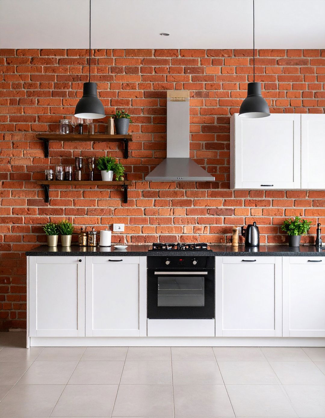 Contemporary Red Brick Gallery Wall - 24 Red Brick Kitchen Ideas