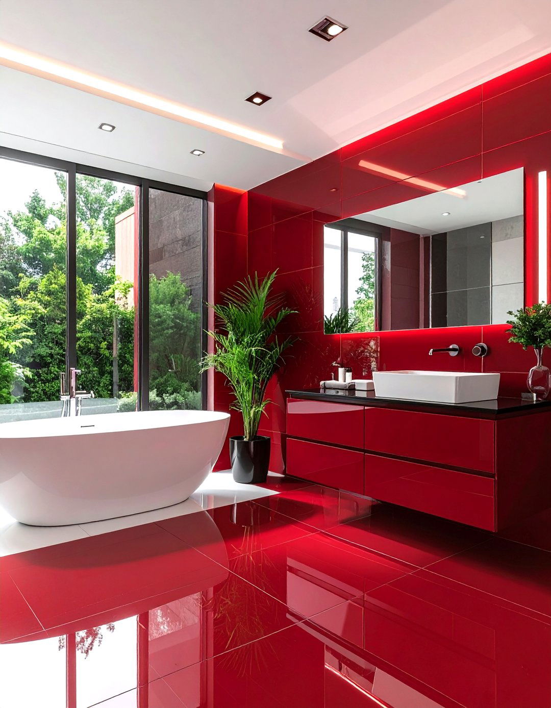 Contemporary Red Glass Accents - 24 Red Bathroom Ideas